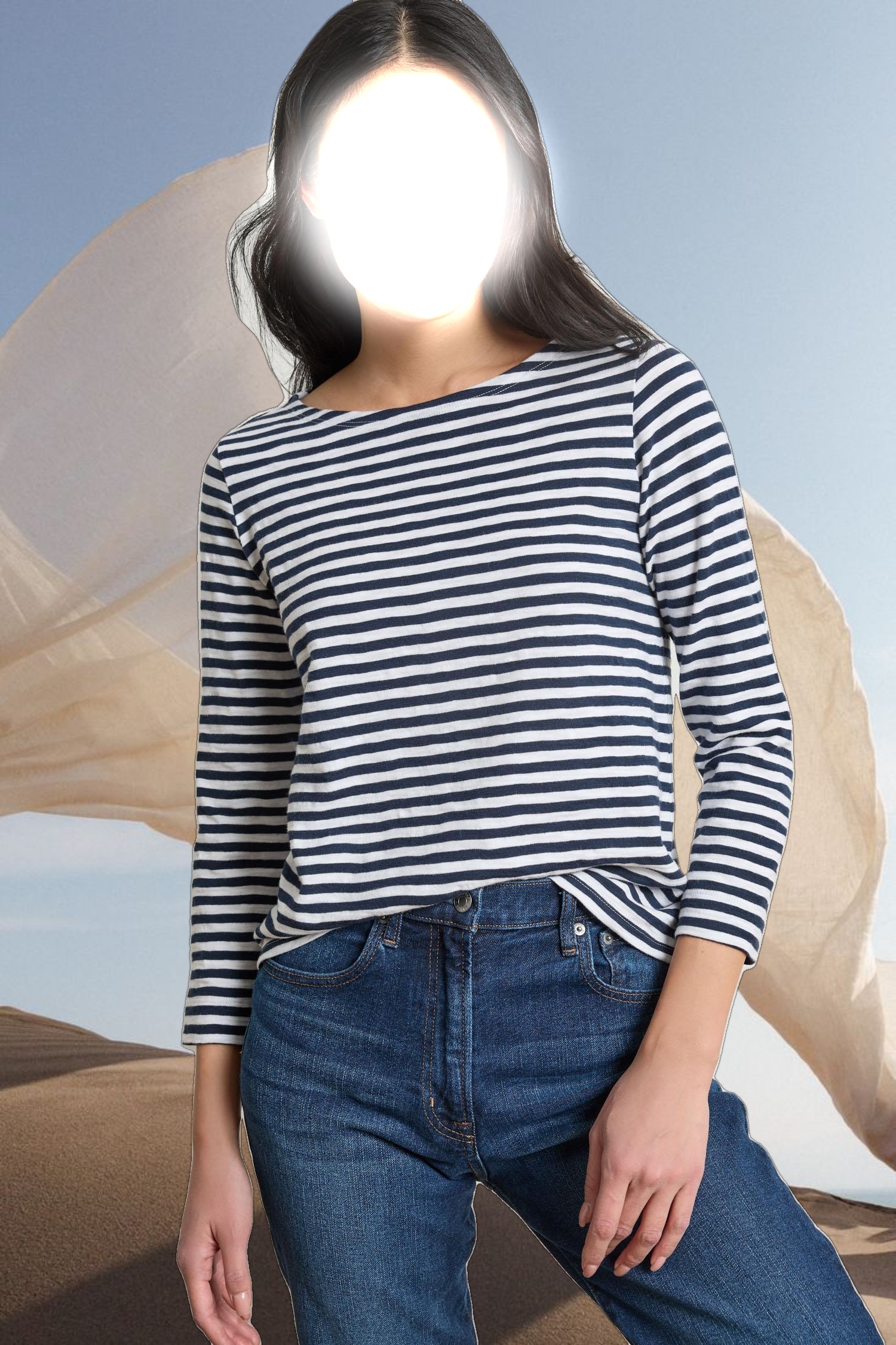 3/4 Sleeve Striped Boatneck