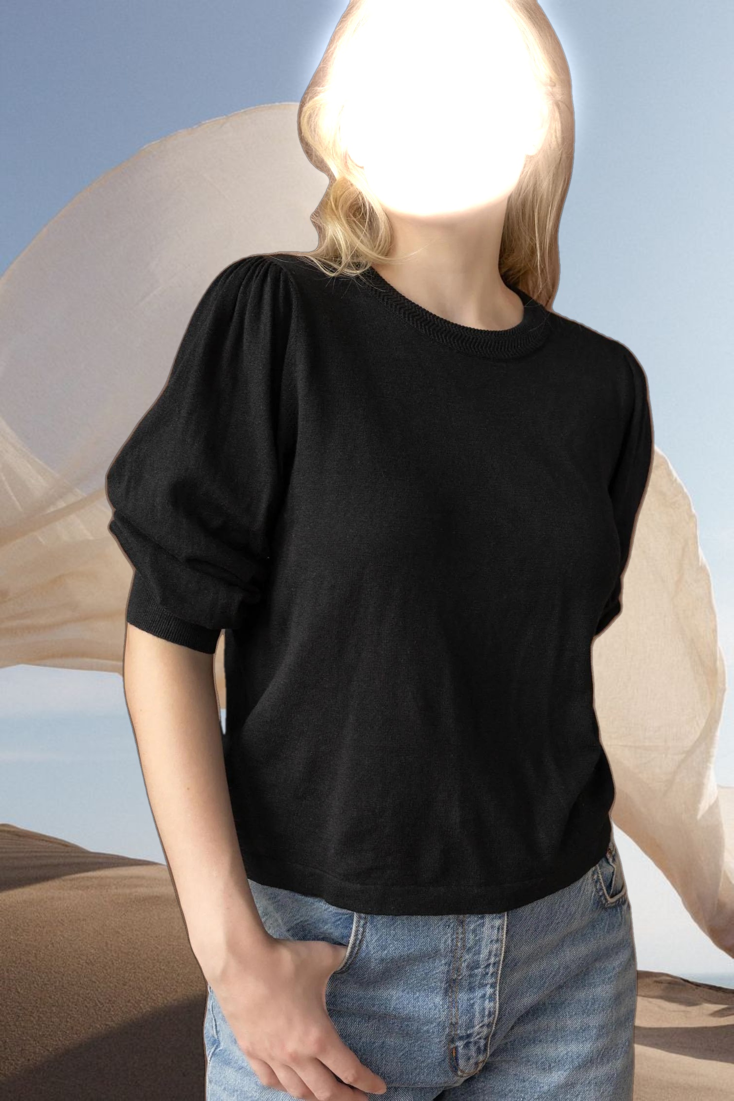 Puff Sleeve Crewneck Sweater