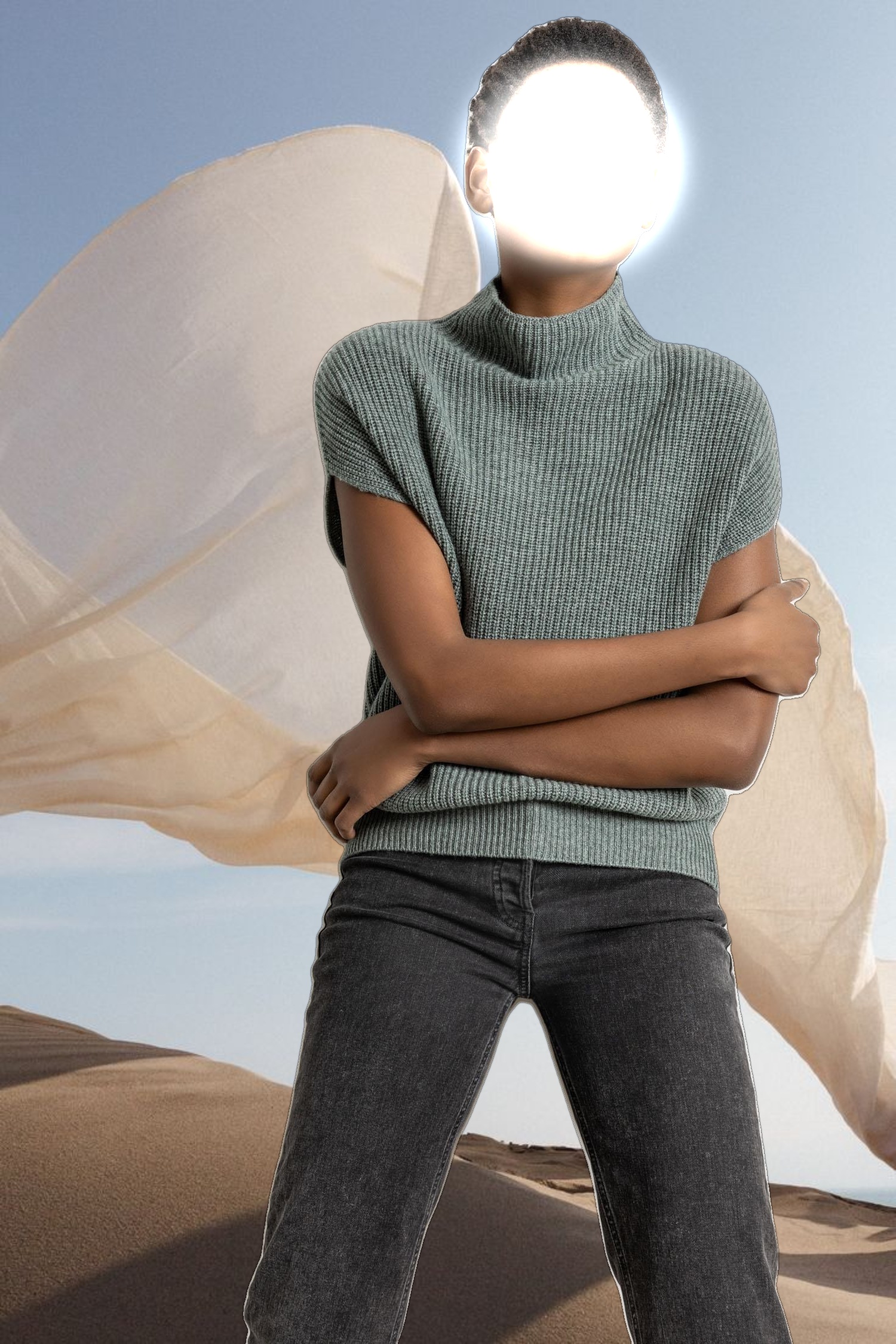 Ribbed Funnel Neck Sweater
