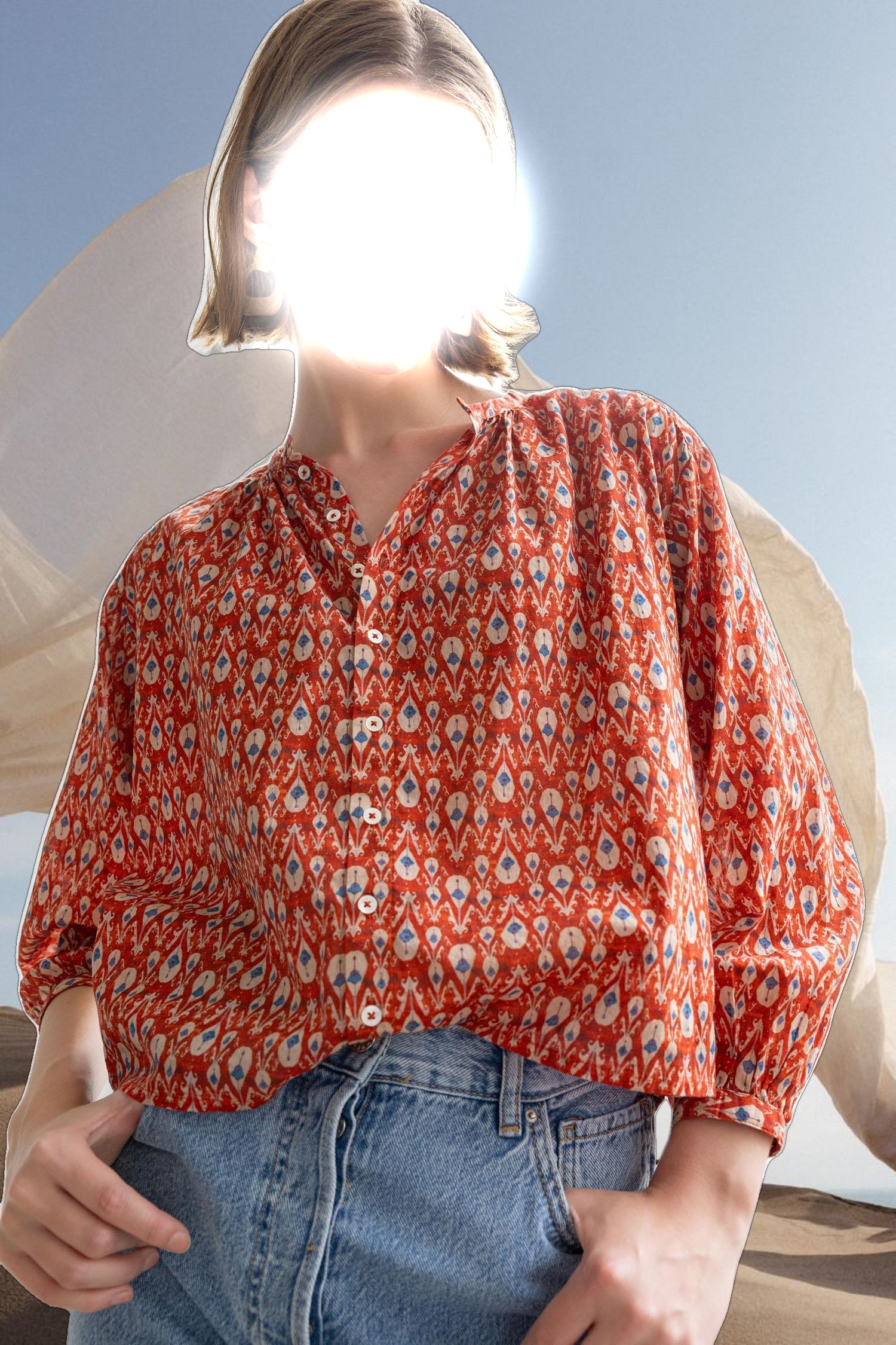 Long Sleeve Shirred Blouse