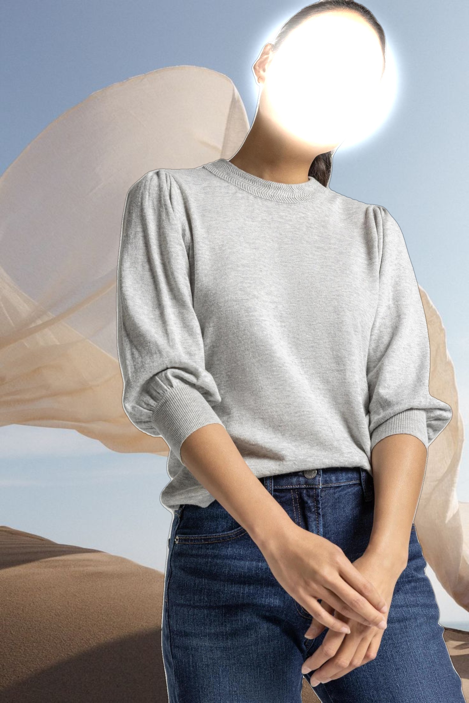 Puff Sleeve Crewneck Sweater