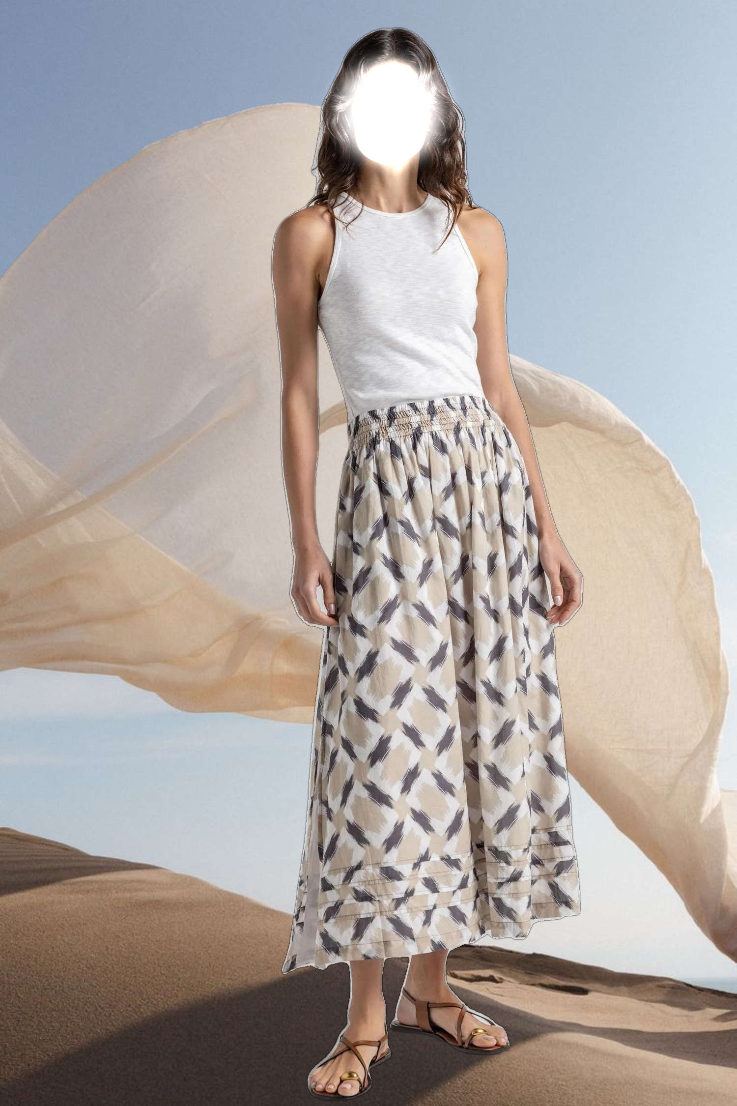 Shirred Elastic Waist Skirt