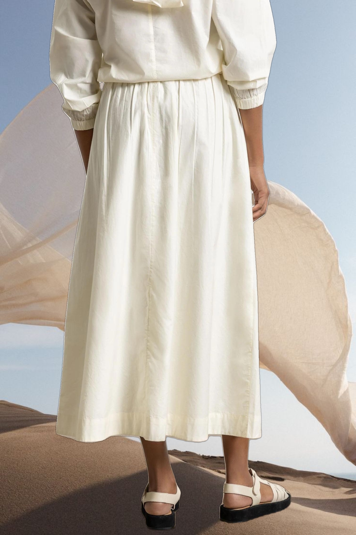 Poplin Button Front Skirt