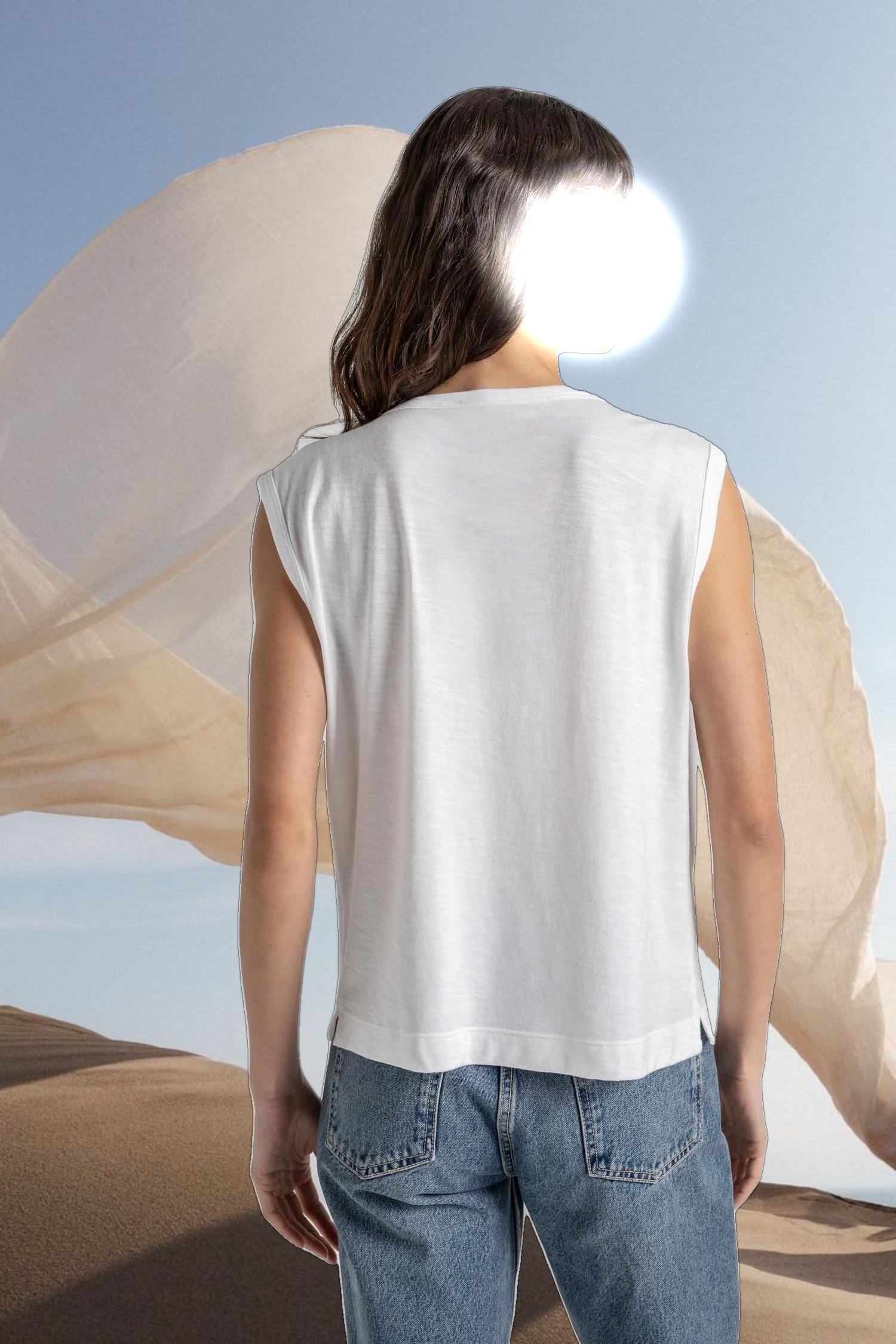 Shirred Shoulder Scoop Neck Tee