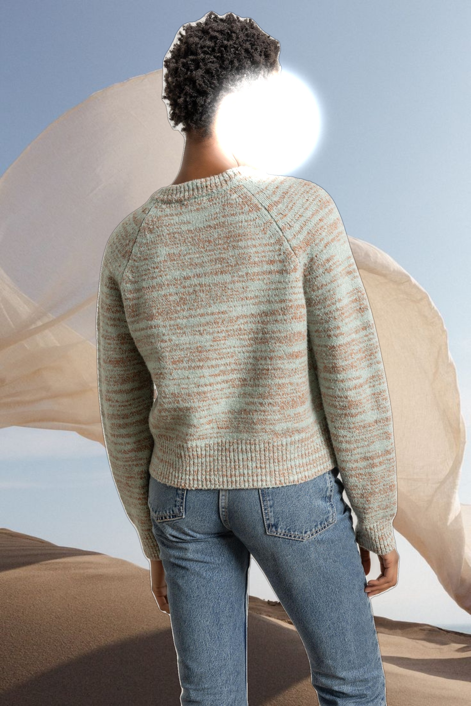 Ribbed Neck Raglan Sweater