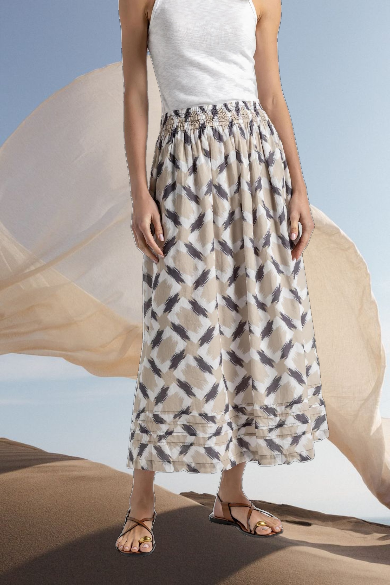 Shirred Elastic Waist Skirt