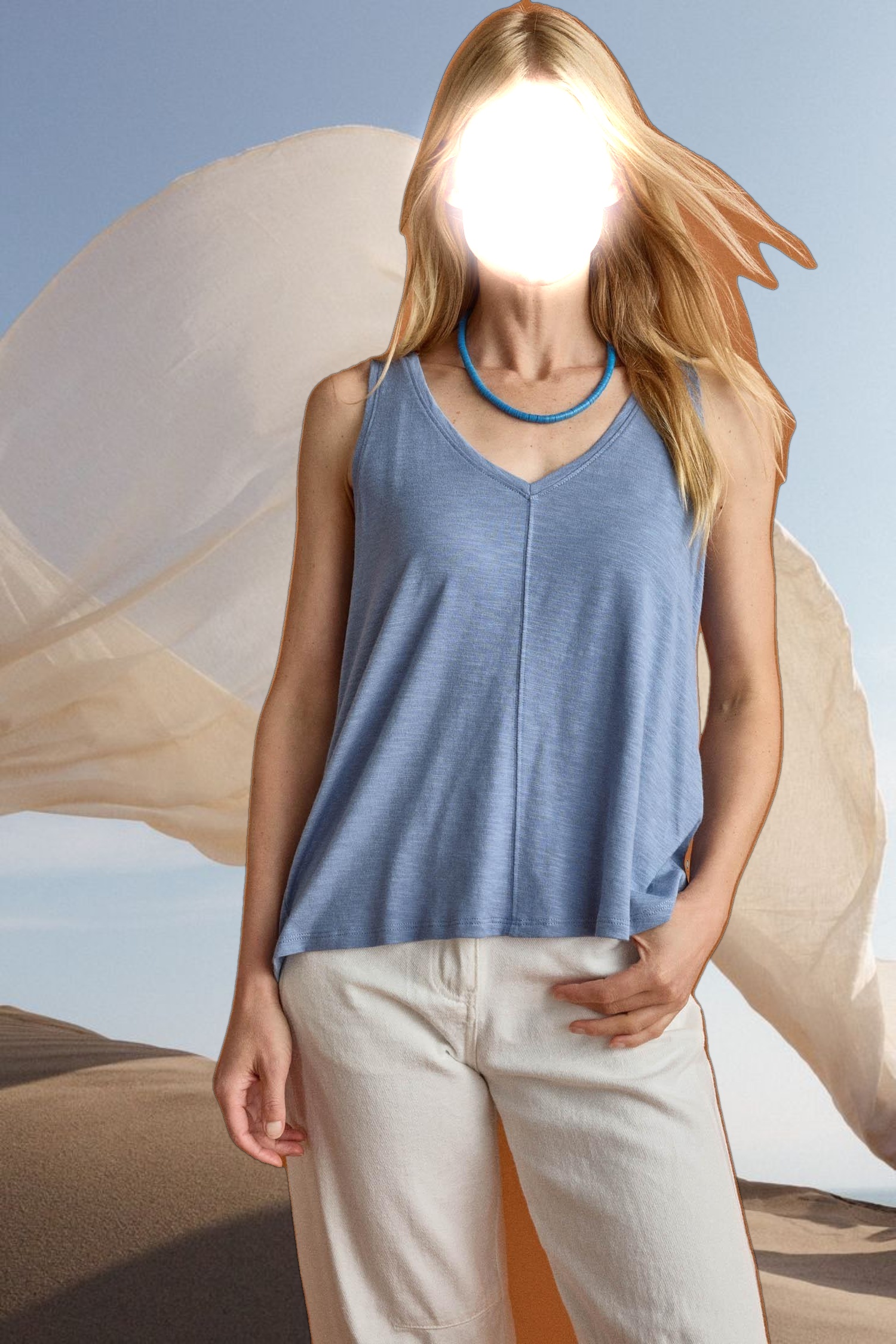 Shirred Back V-Neck Tank
