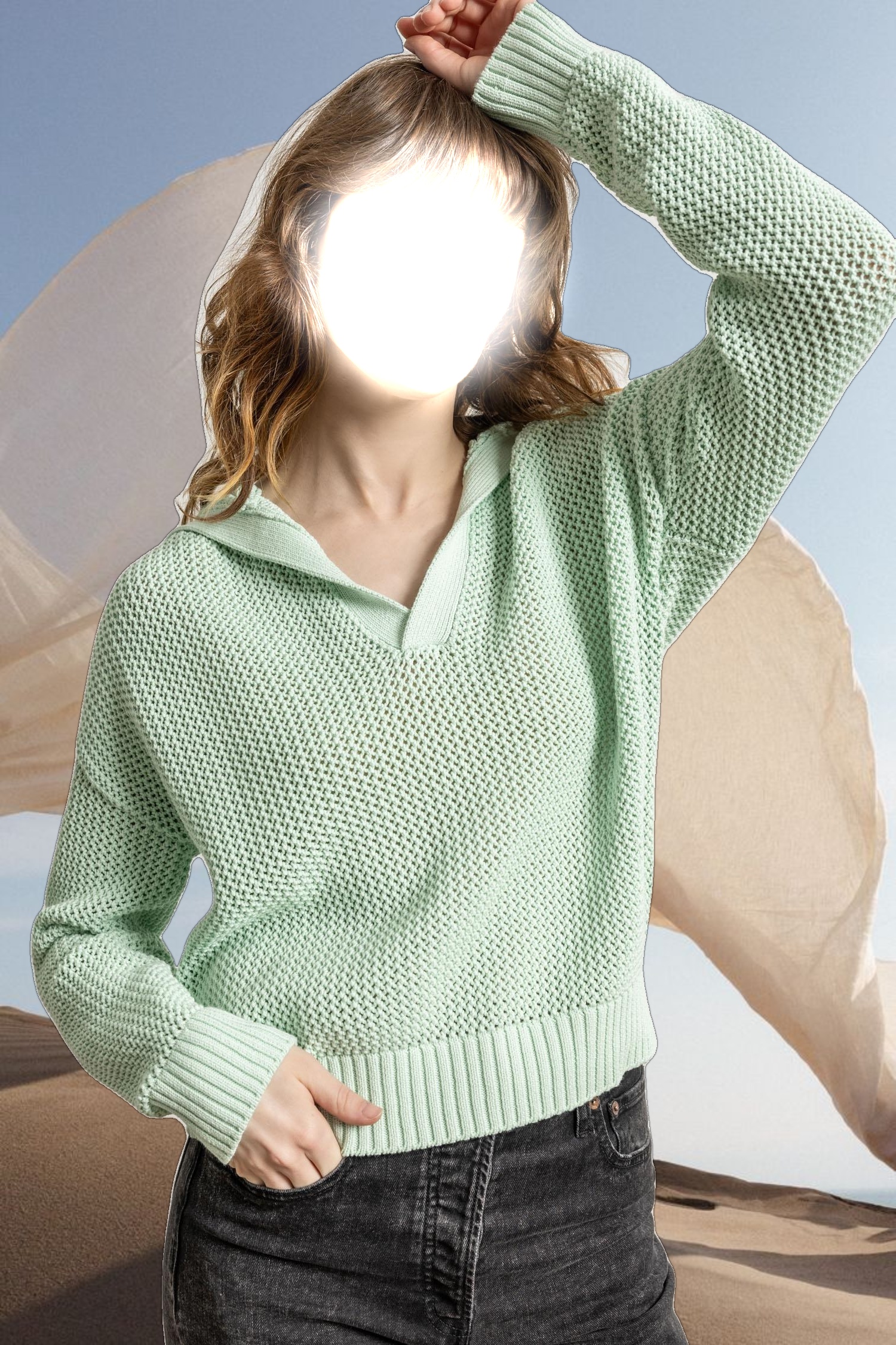 Hooded Split Neck Sweater