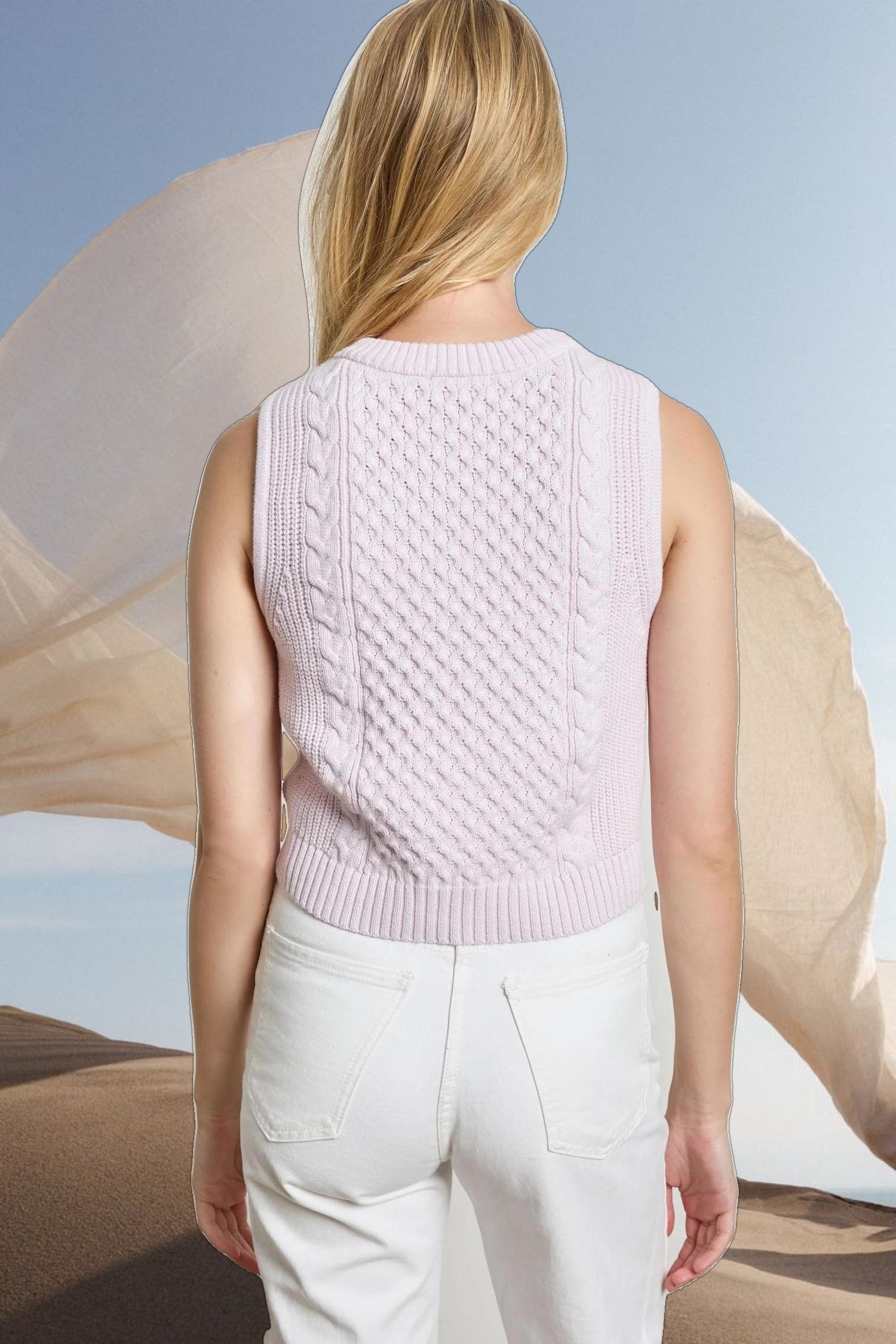 Cropped Cable Tank Sweater