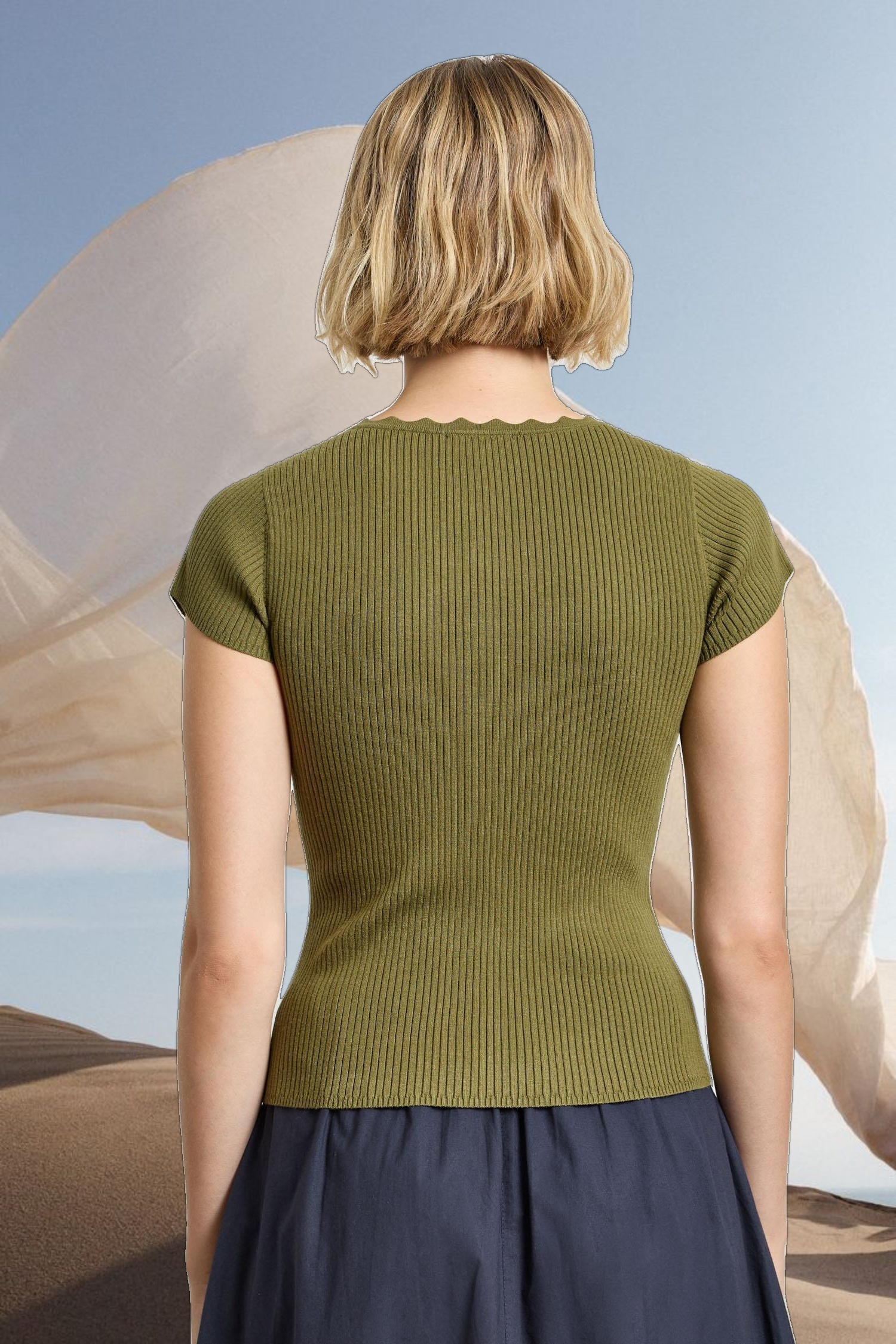 Cap Sleeve Scallop Neck Sweater