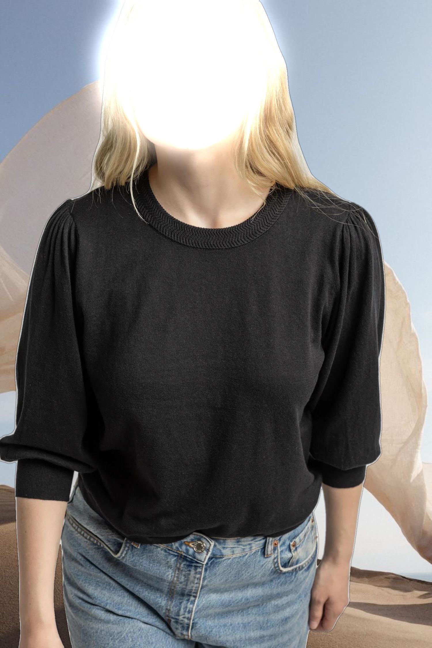 Puff Sleeve Crewneck Sweater