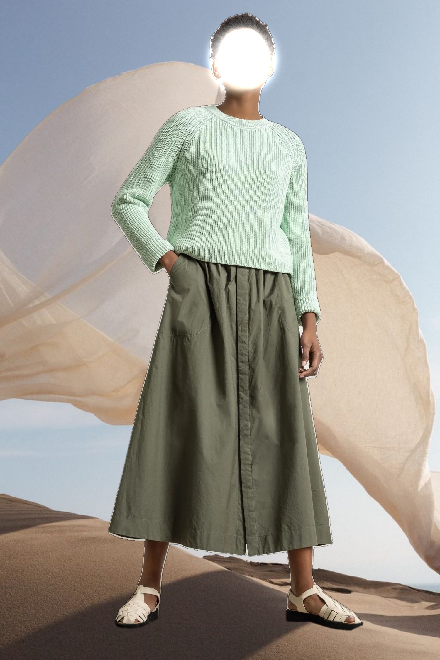 Poplin Button Front Skirt