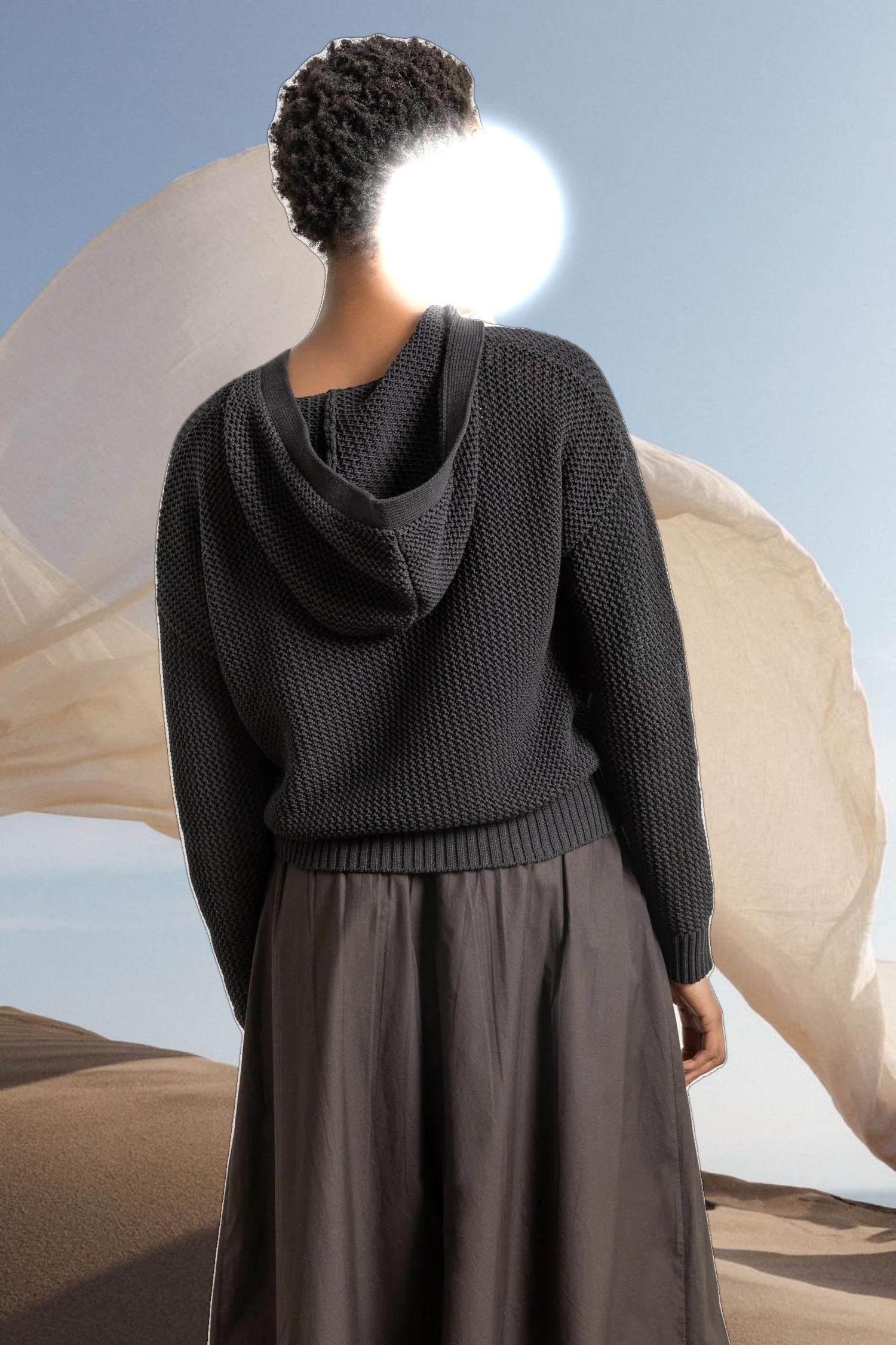 Hooded Split Neck Sweater