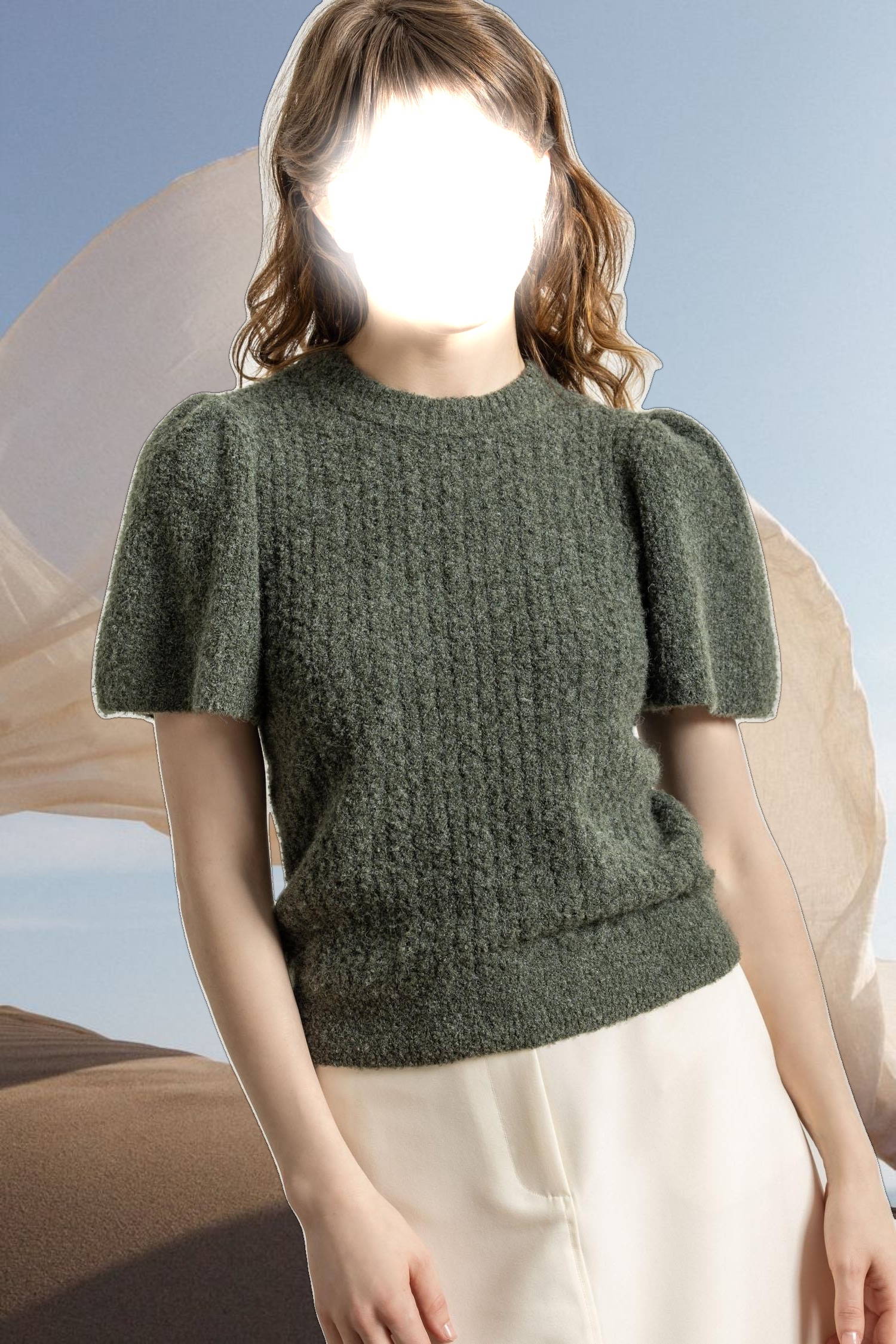 Crew Neck Flutter Sleeve Sweater