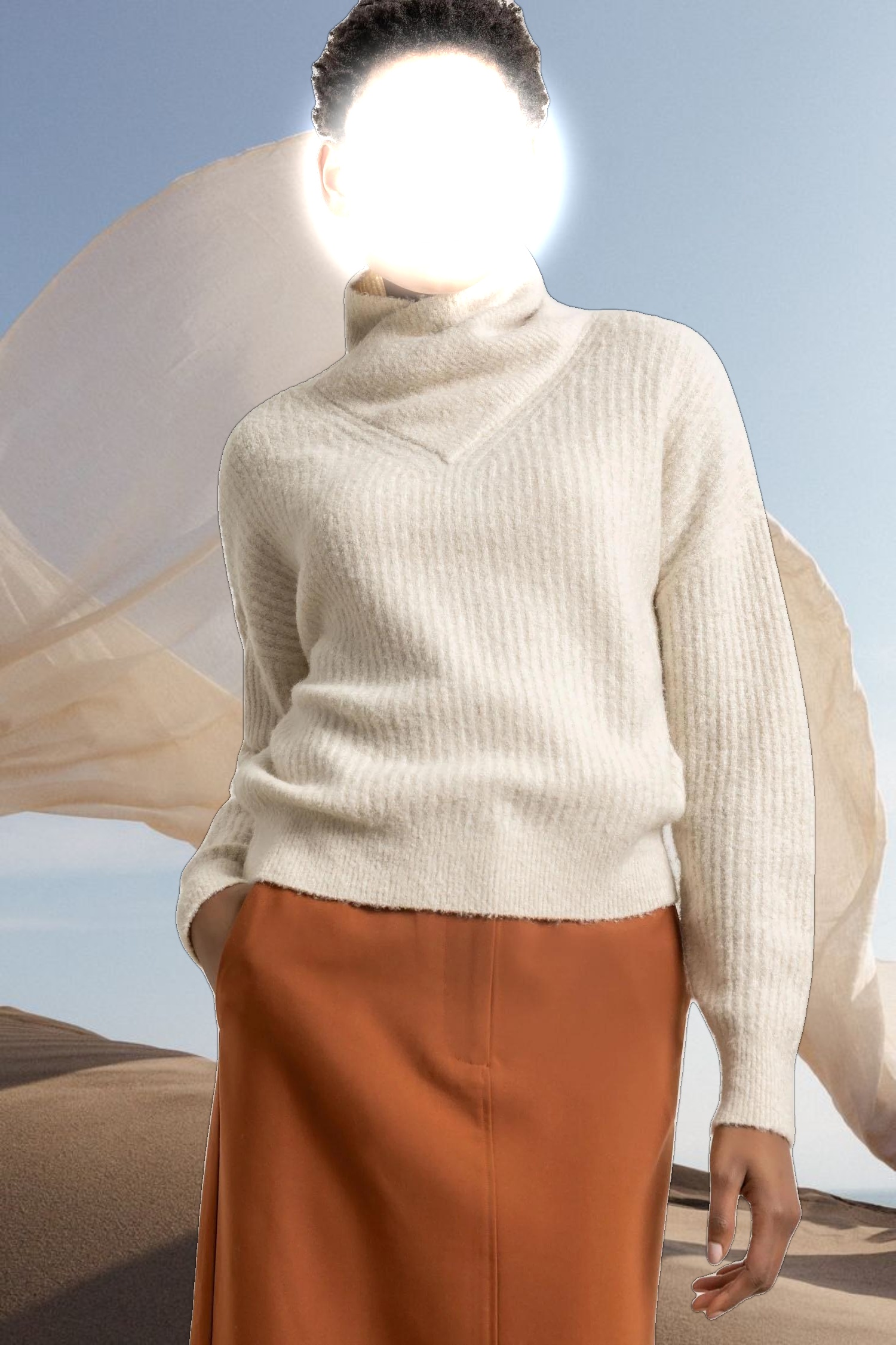 Ribbed Wrap Collar Sweater