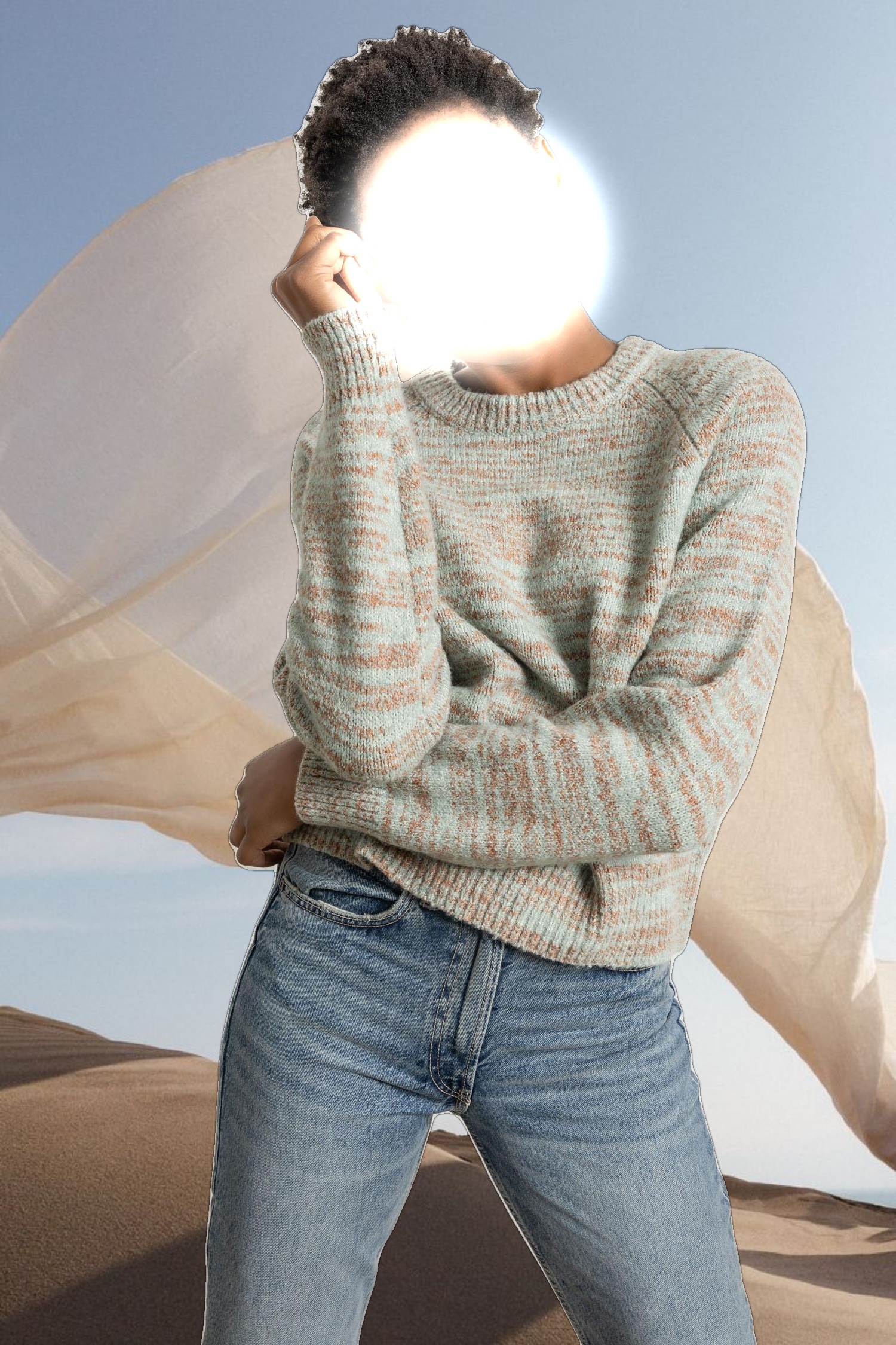 Ribbed Neck Raglan Sweater