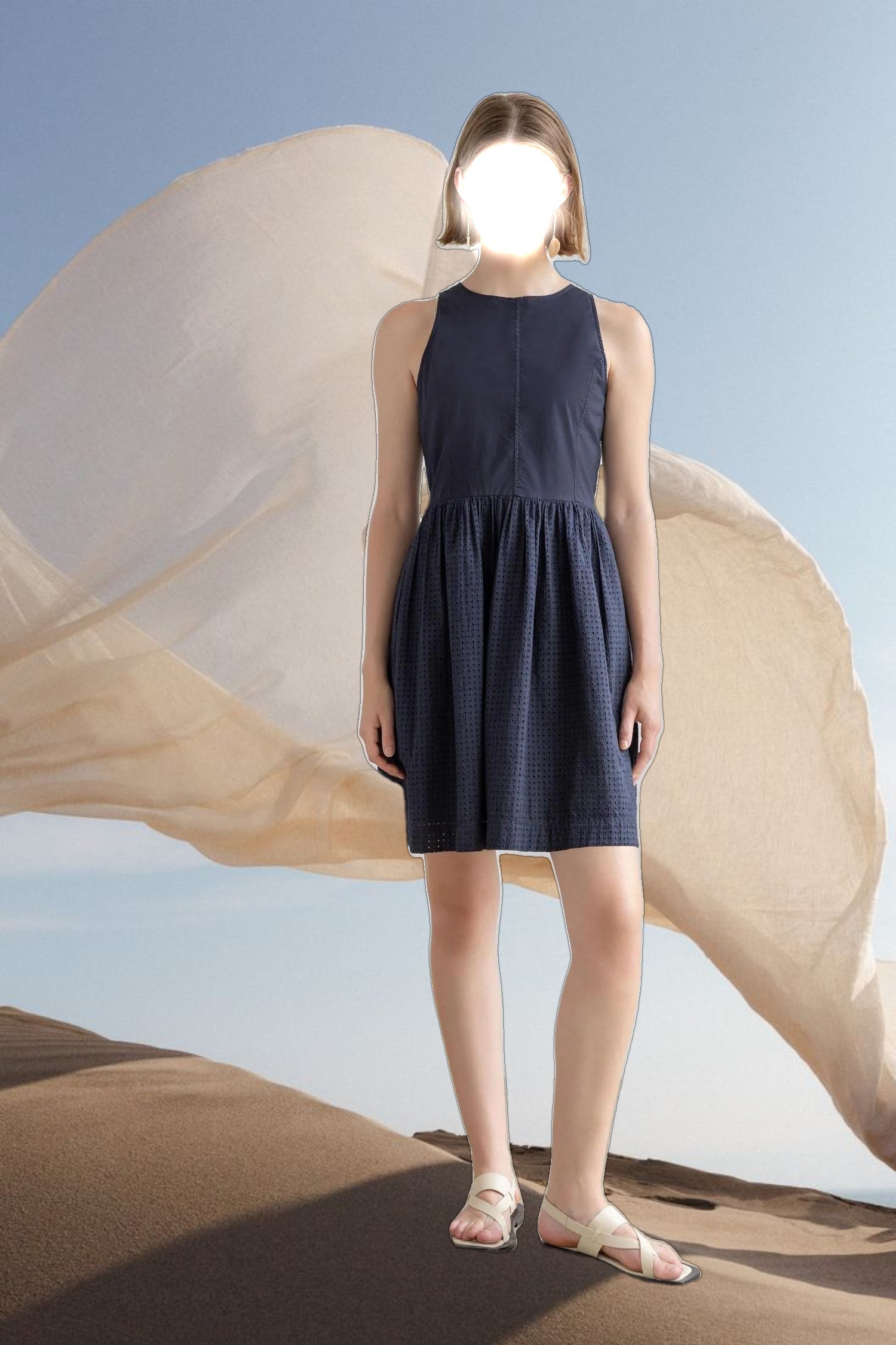 Eyelet High Neck Mini Dress