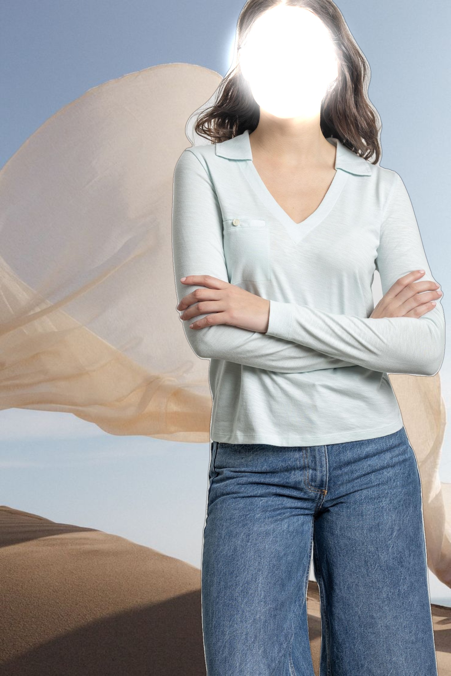 Long Sleeve Collared V-Neck