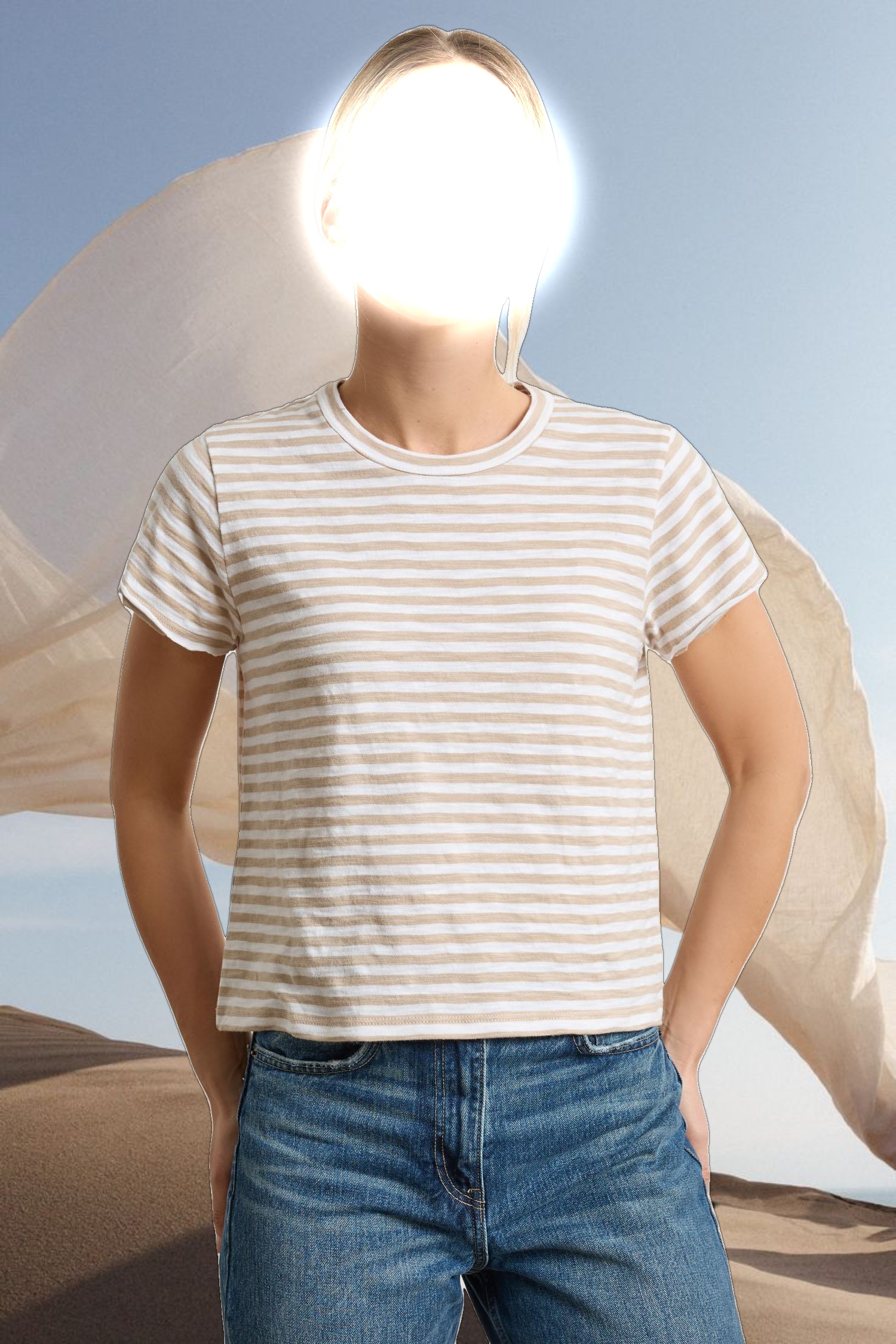 Striped Cap Sleeve Crewneck