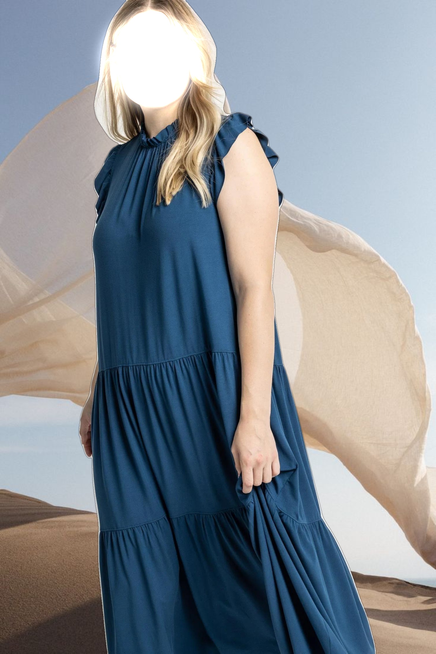 Ruffle Trim Peplum Maxi