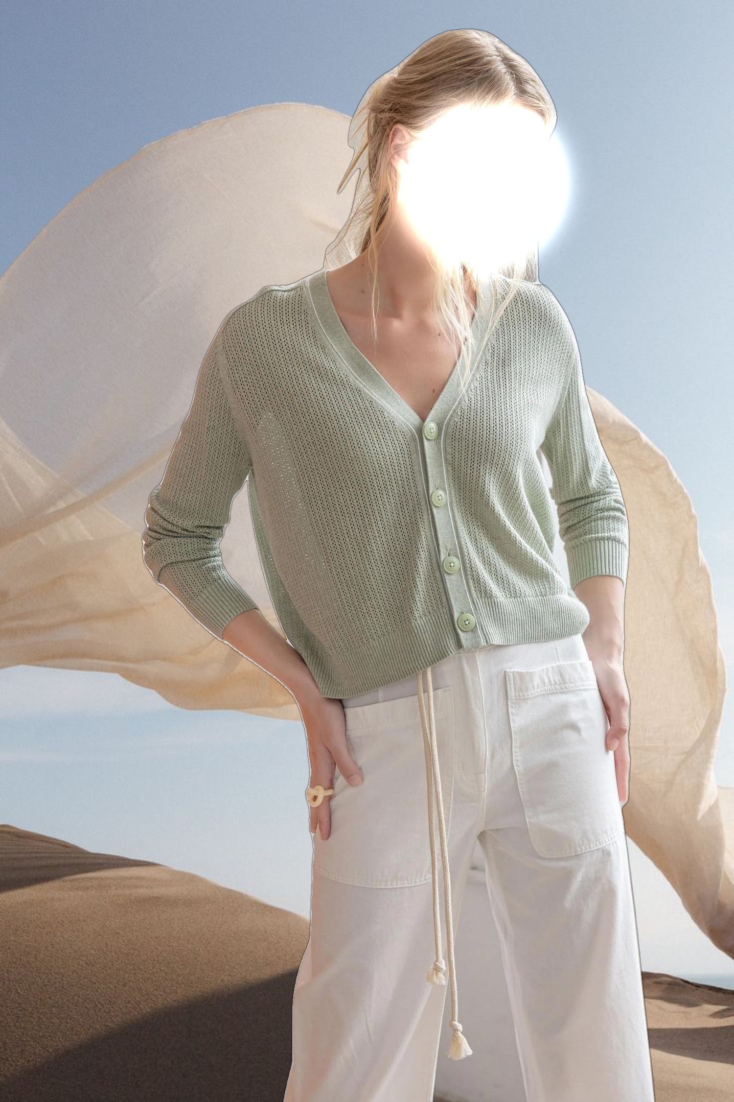 Saddle Sleeve V-Neck Cardigan