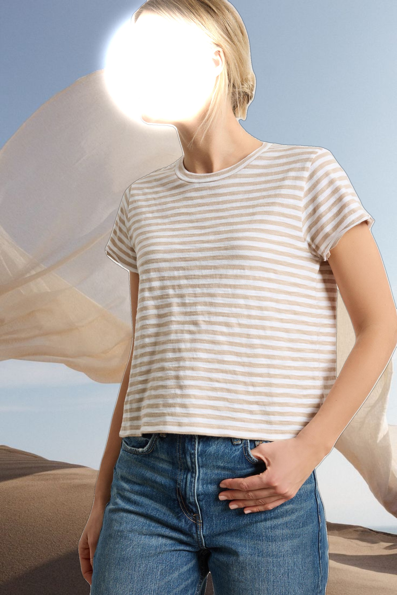 Striped Cap Sleeve Crewneck