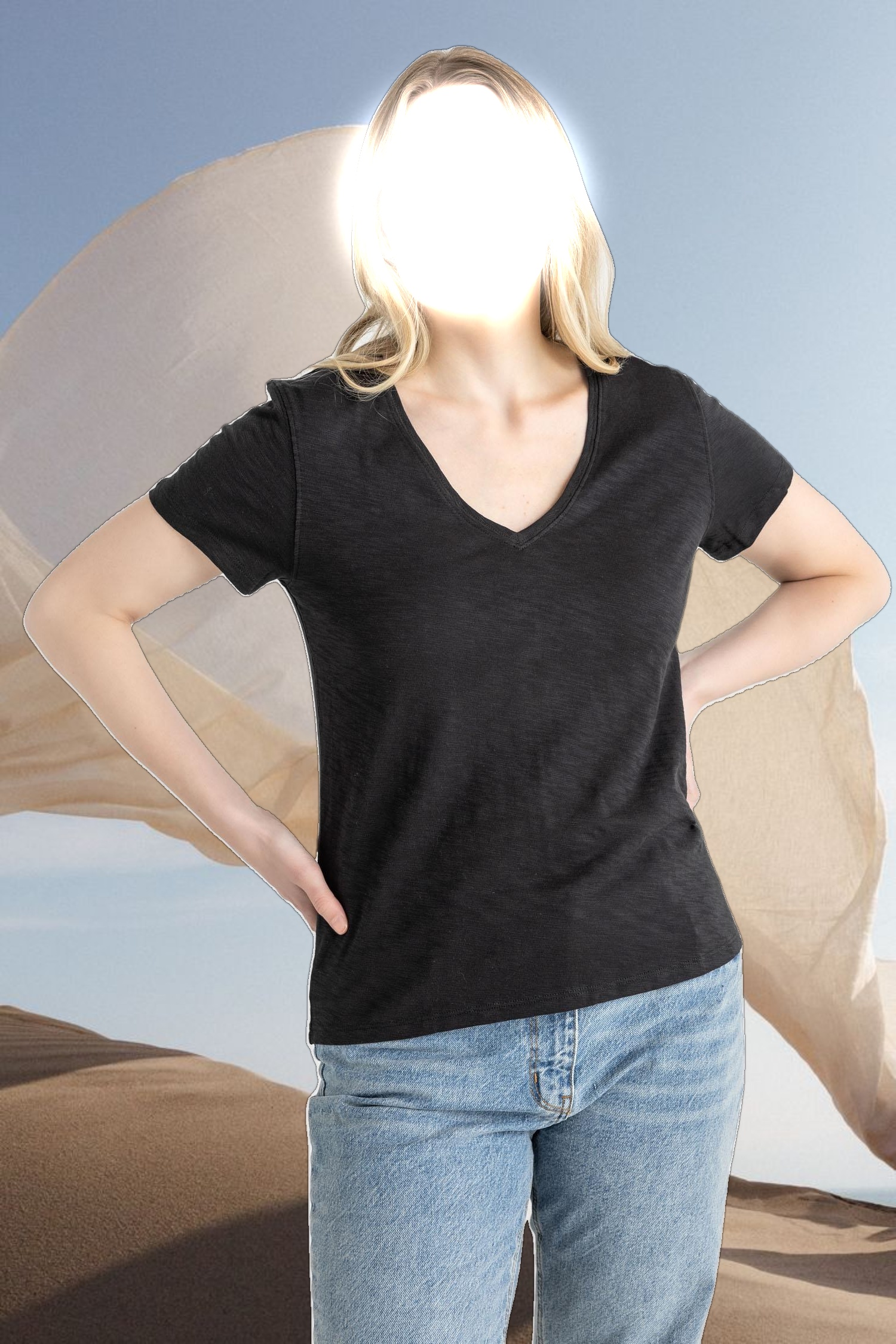 V-Neck Short Sleeve Back Seam Tee