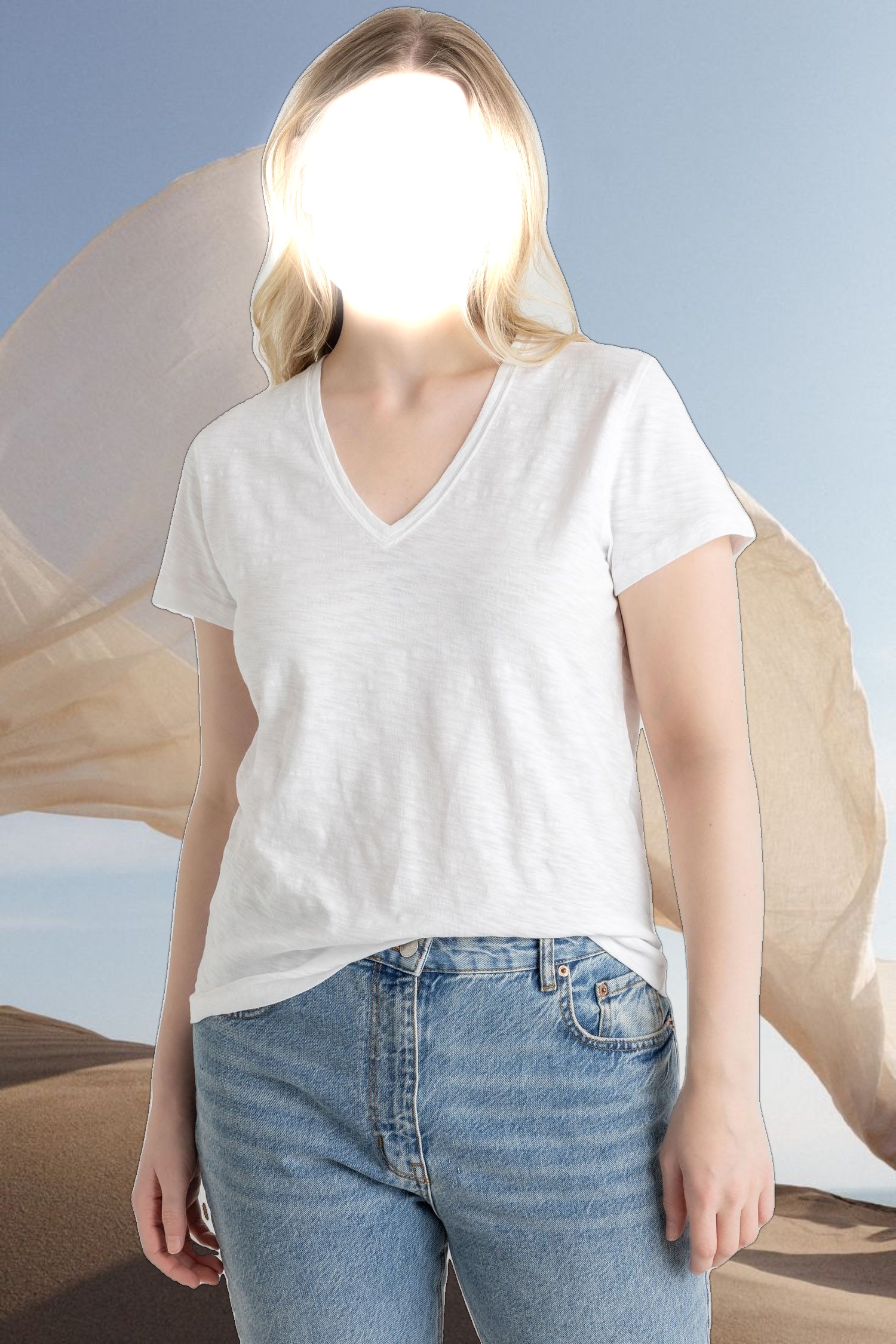 V-Neck Short Sleeve Back Seam Tee