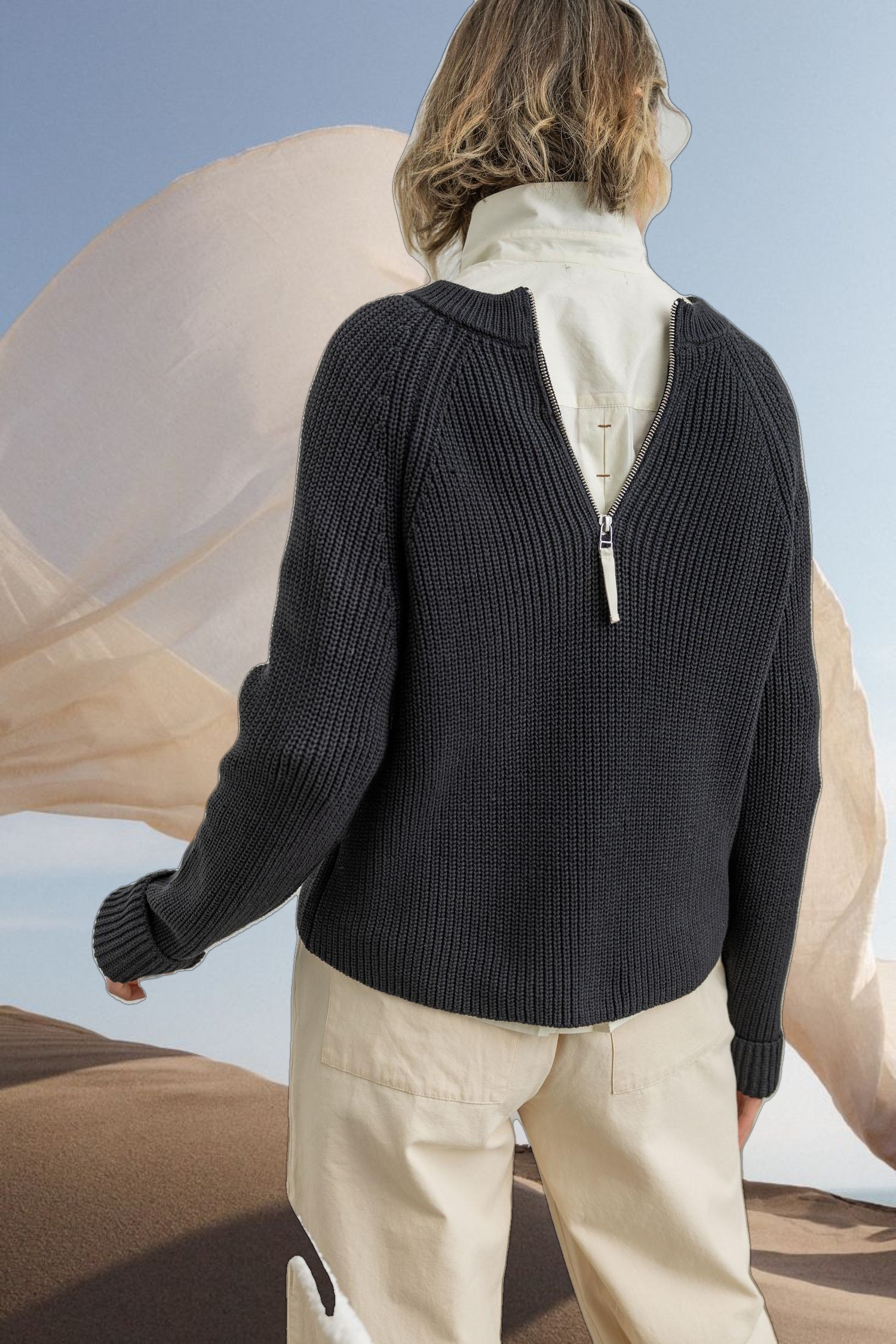 Shirred Split Neck Raglan