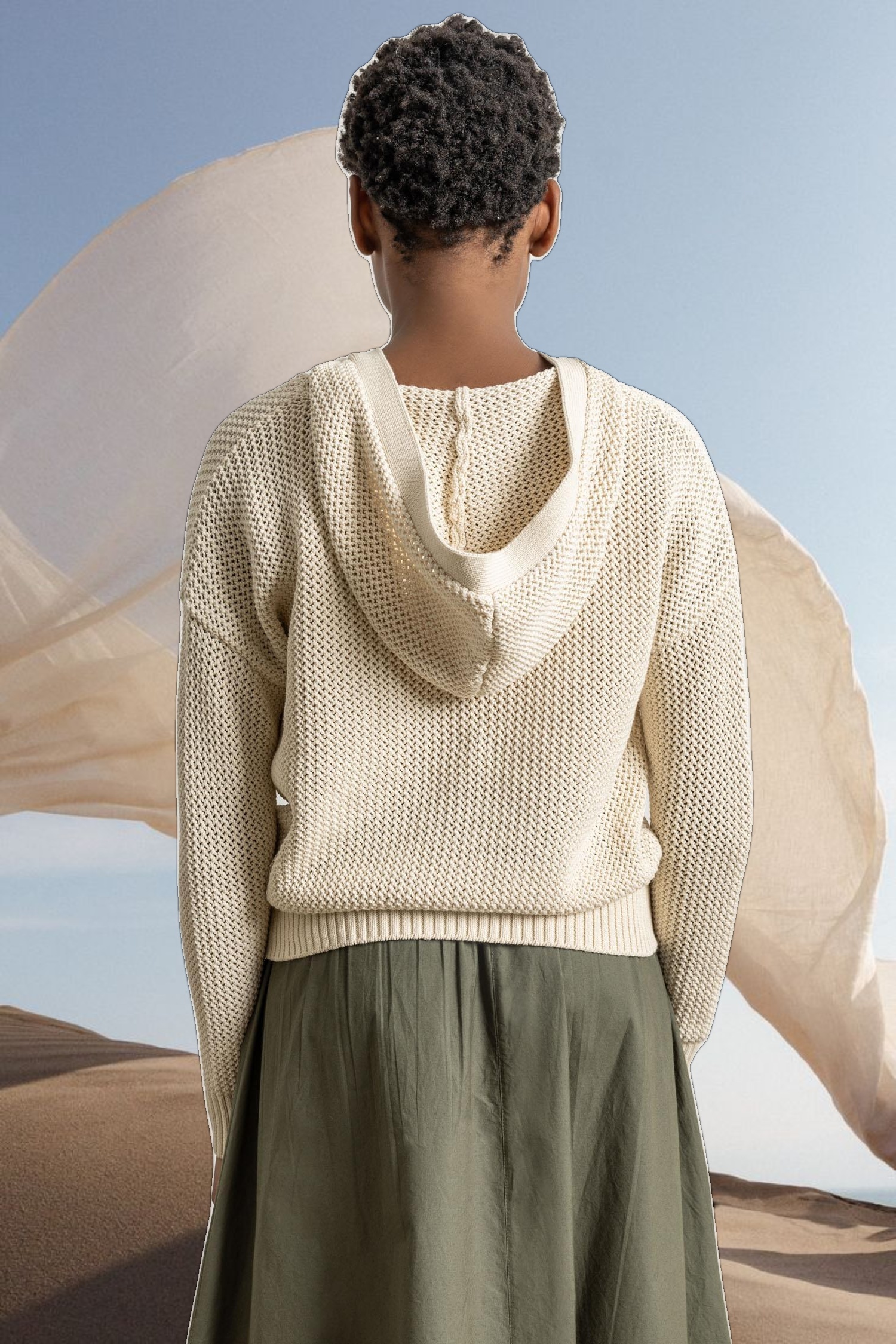 Hooded Split Neck Sweater