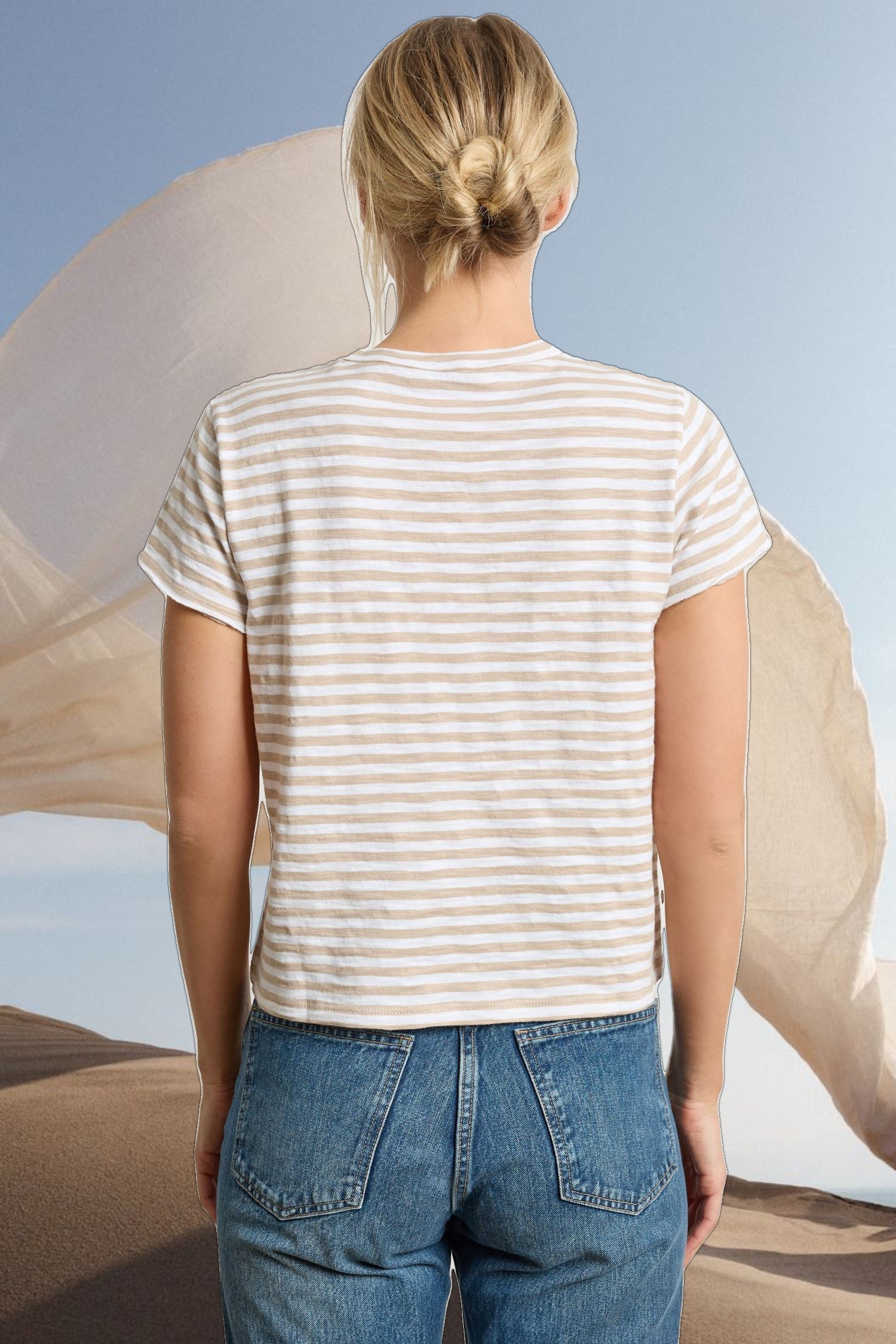 Striped Cap Sleeve Crewneck