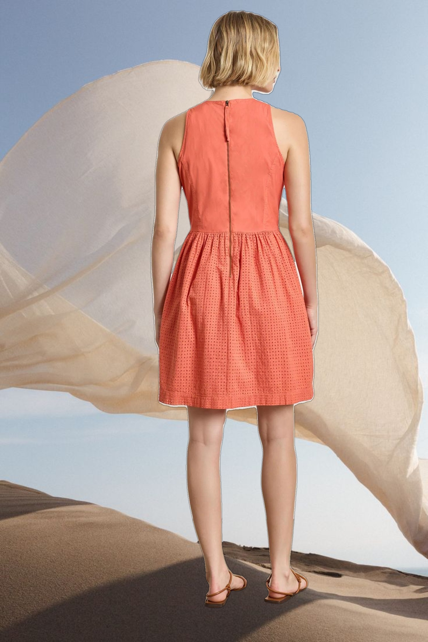 Eyelet High Neck Mini Dress