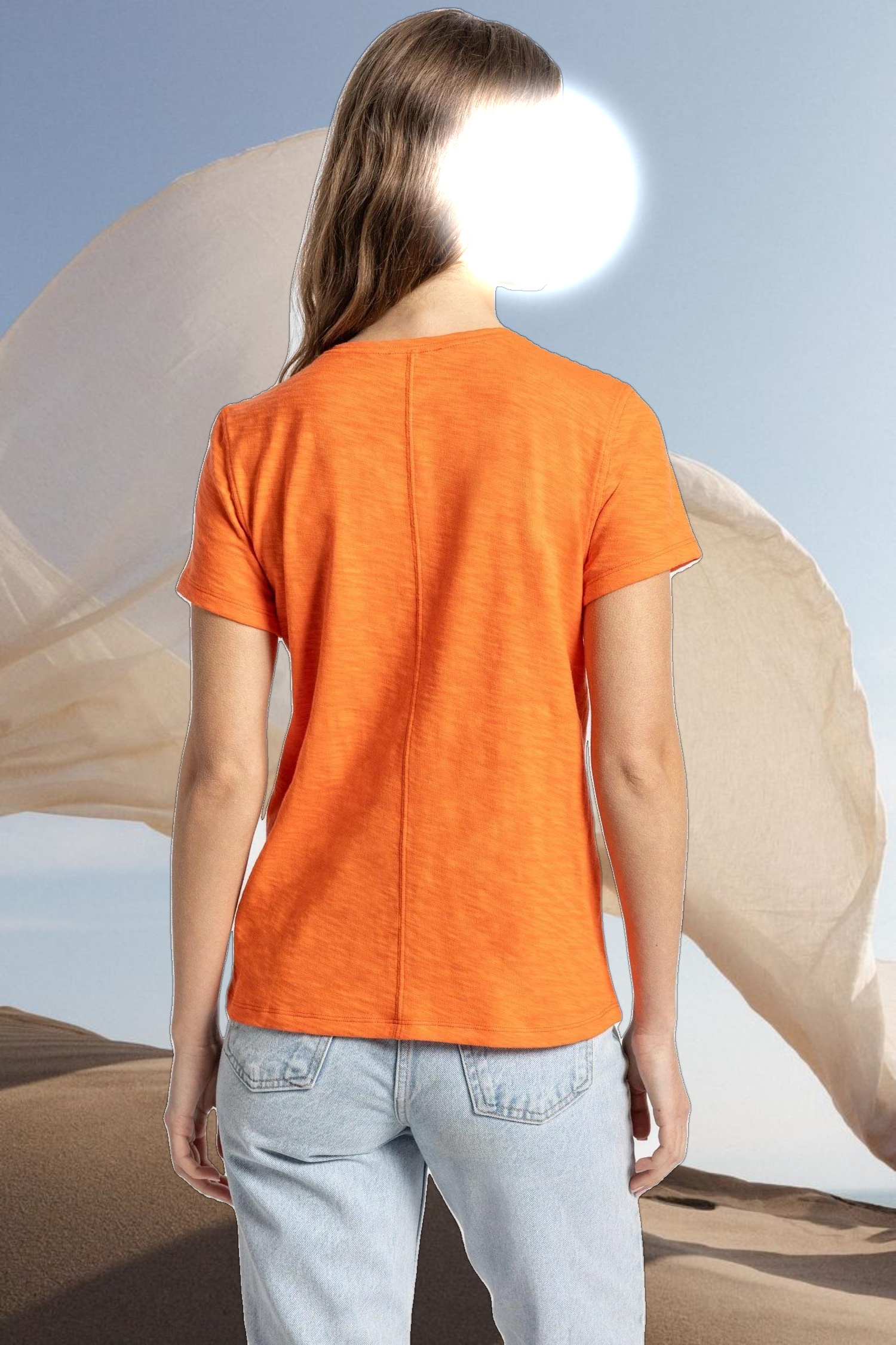 V-Neck Short Sleeve Back Seam Tee