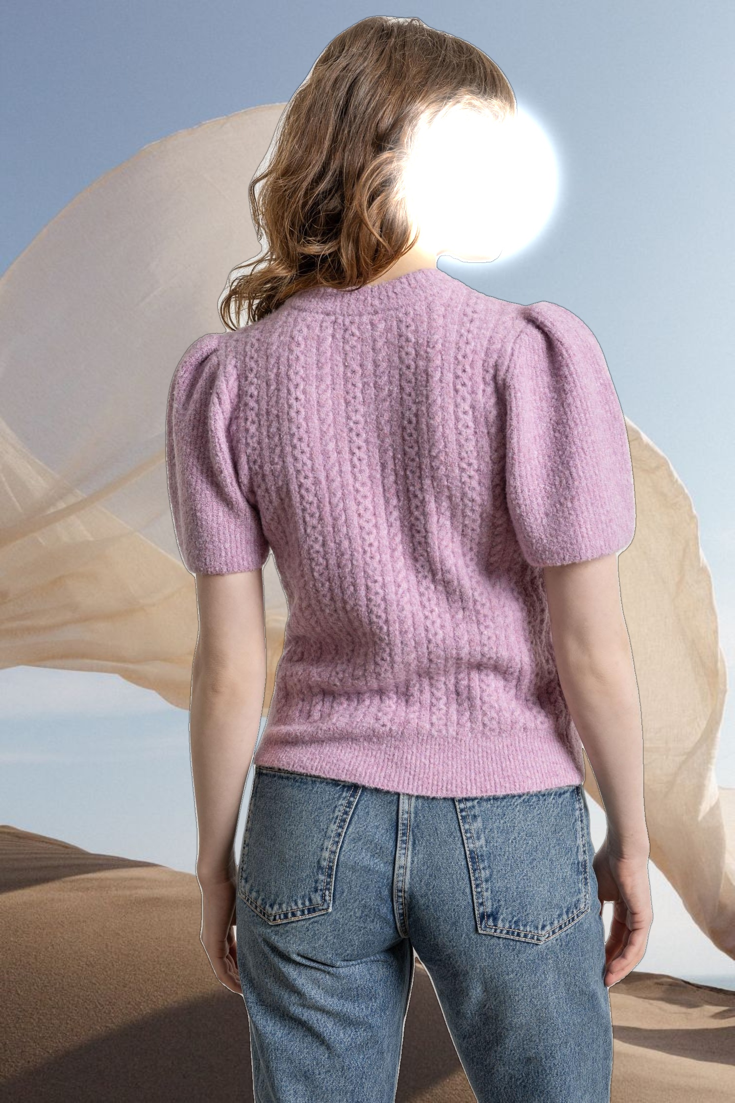 Crew Neck Flutter Sleeve Sweater