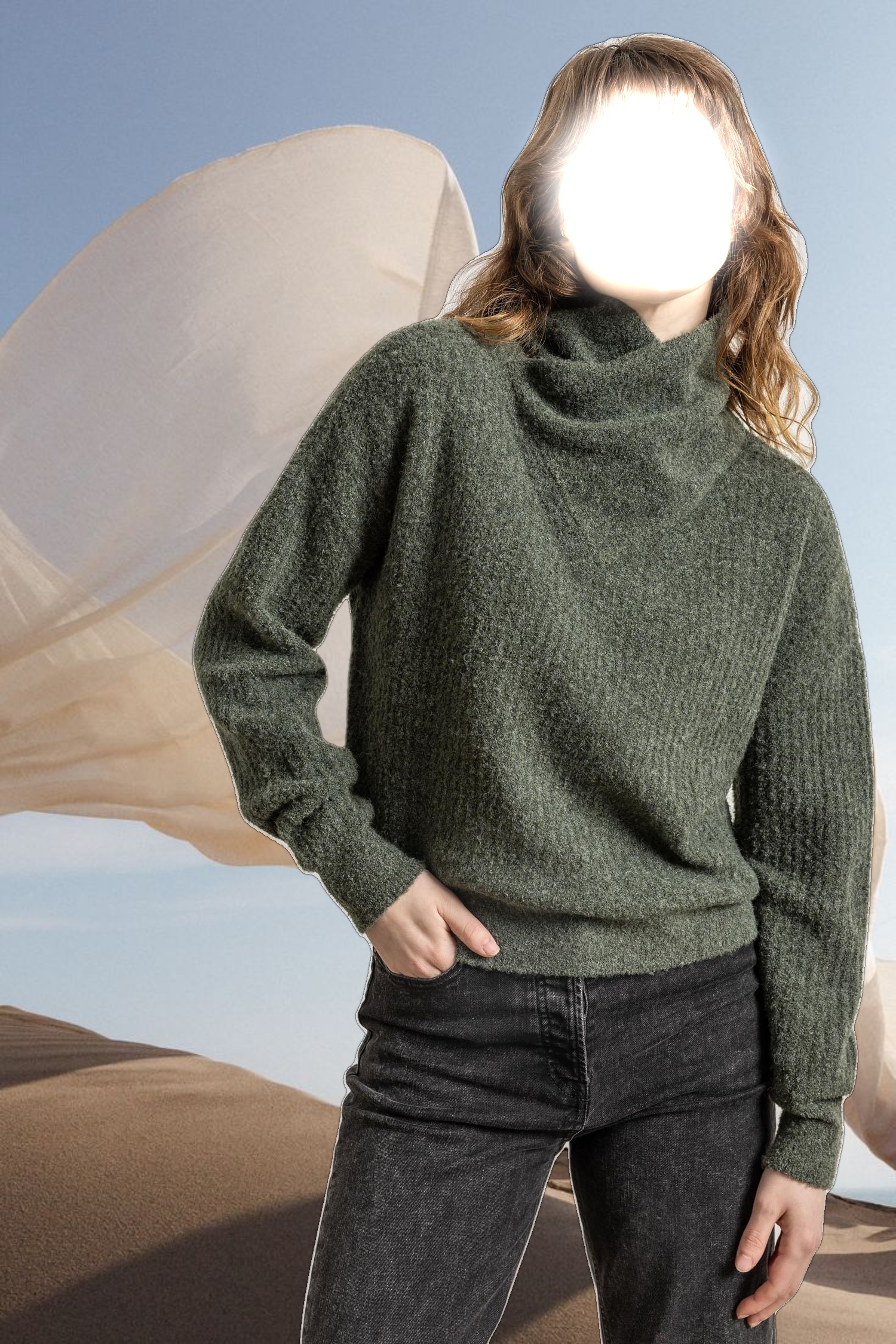 Ribbed Wrap Collar Sweater