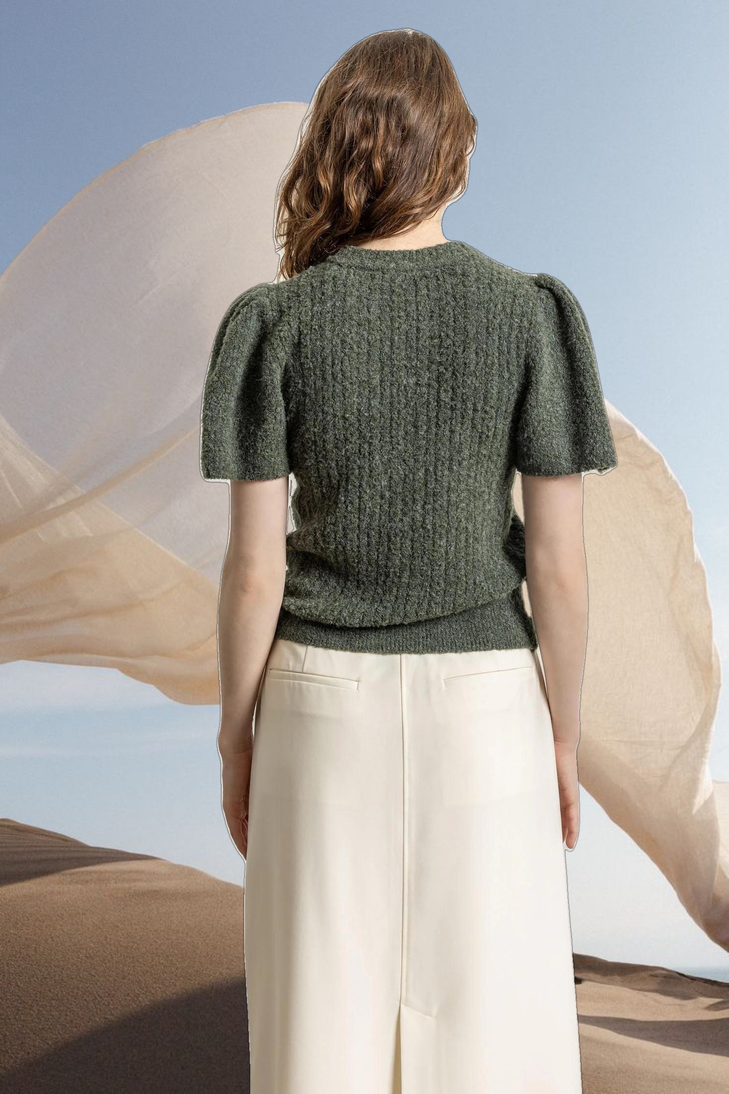 Crew Neck Flutter Sleeve Sweater