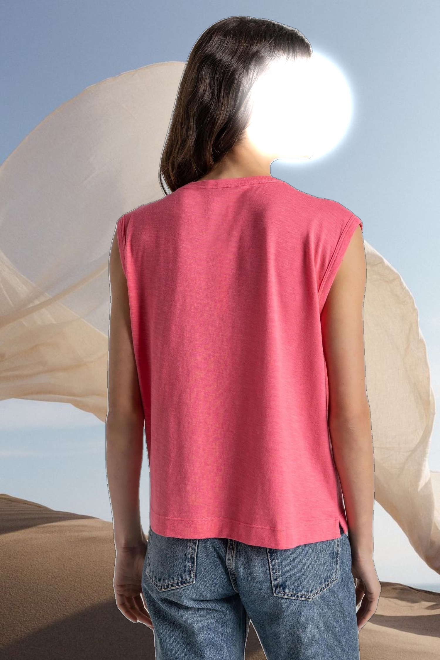 Shirred Shoulder Scoop Neck Tee