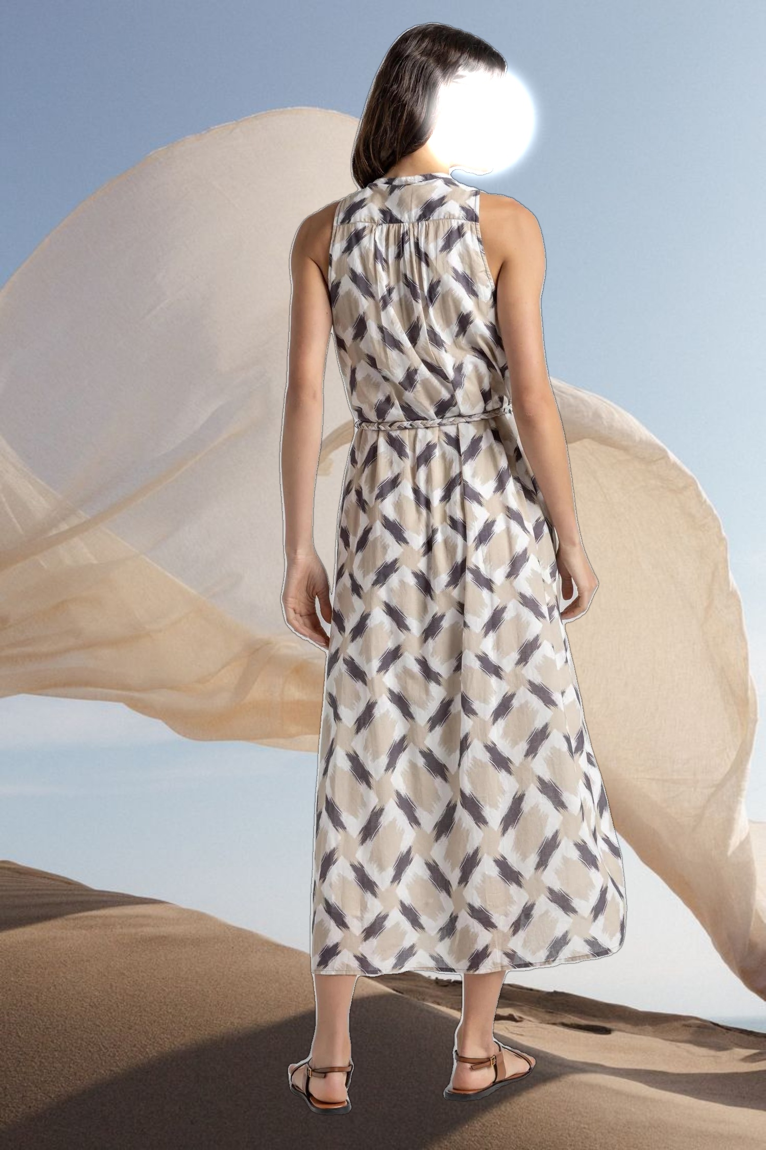 Split Neck Belted Maxi Dress