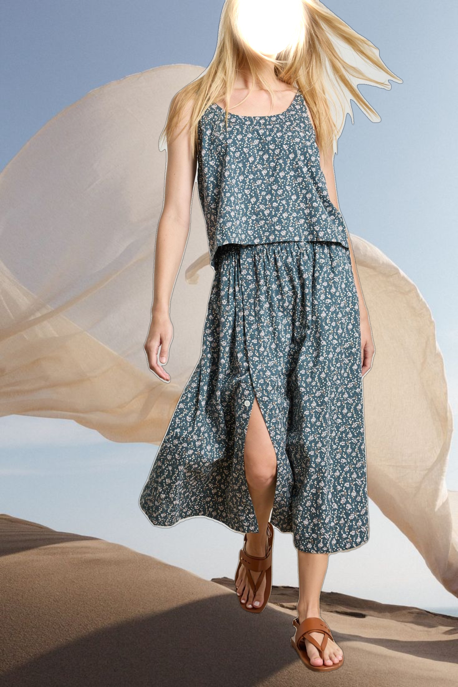 Faux Wrap Long Skirt