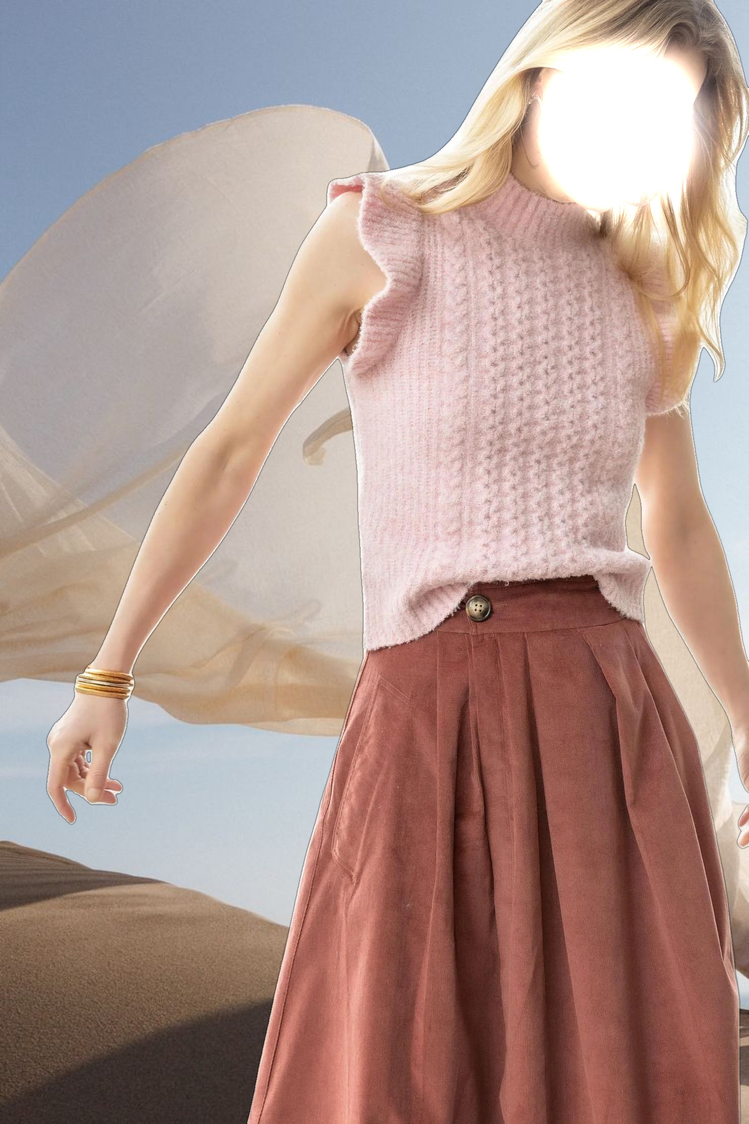 Flutter Sleeve Mock Neck Sweater