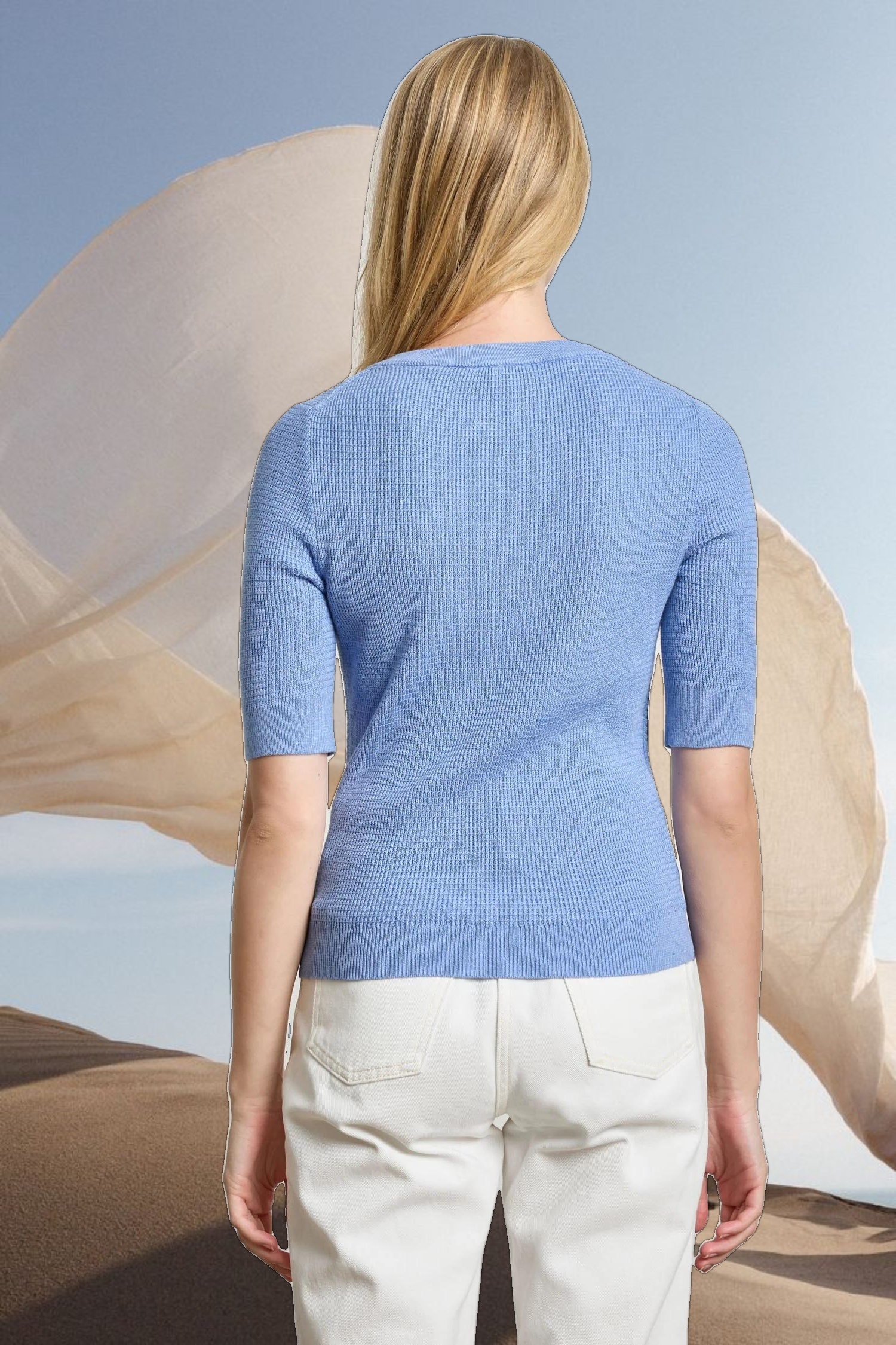 Elbow Sleeve Split Neck Sweater