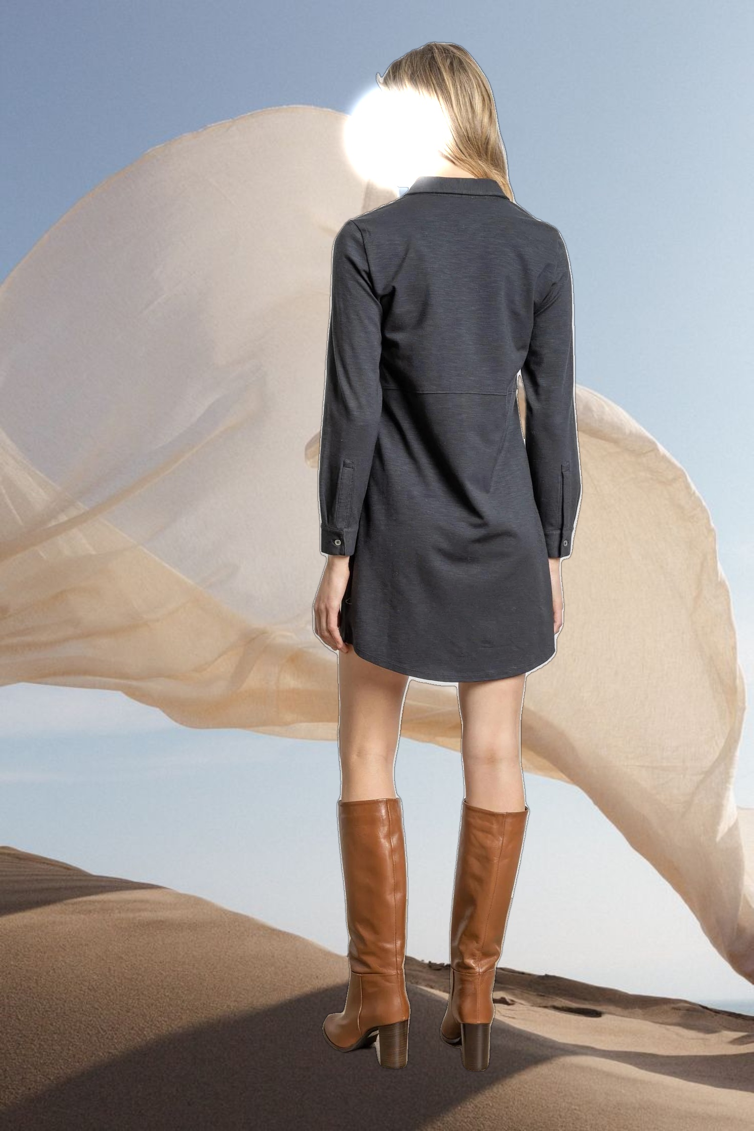 Long Sleeve Seamed Shirt Dress