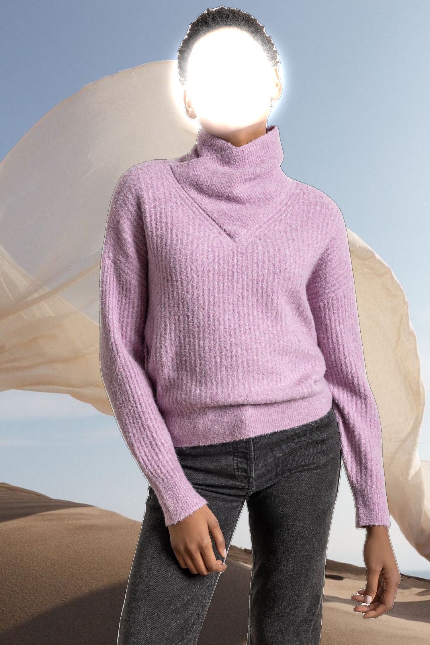 Ribbed Wrap Collar Sweater