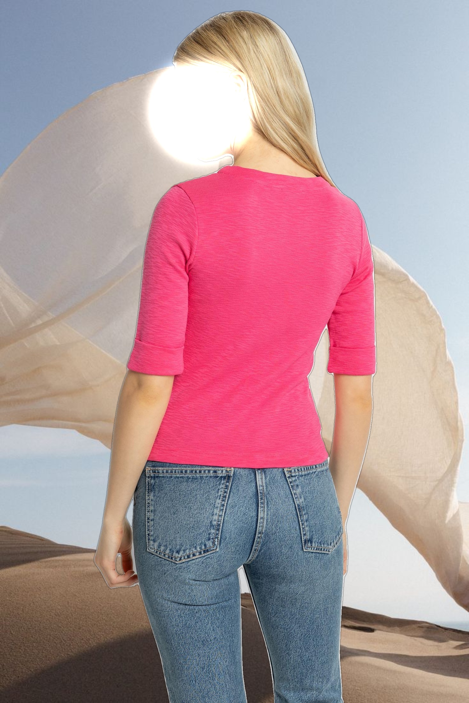 Cuffed Elbow Sleeve V-Neck