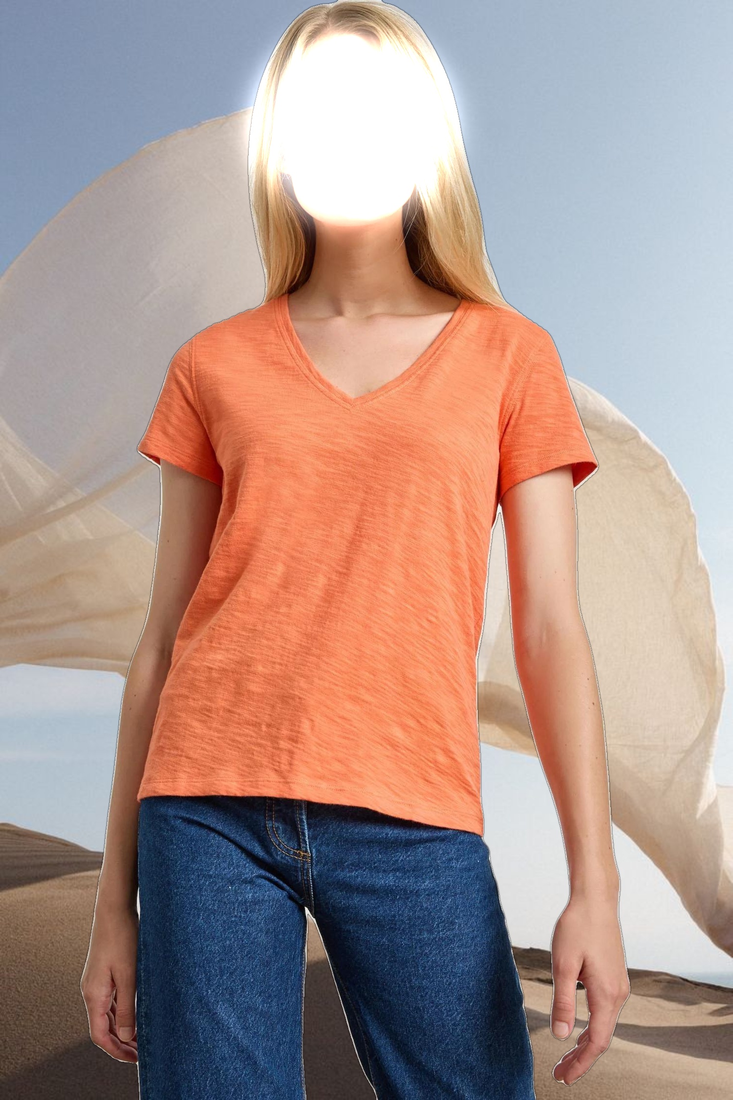 Short Sleeve Back Seam V-Neck