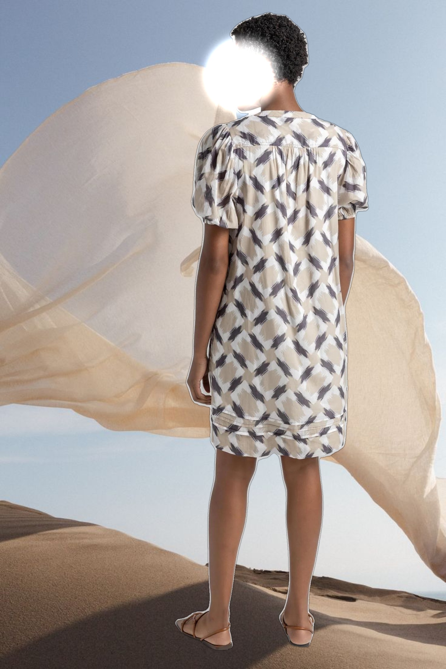 Shirred Elbow Sleeve Dress