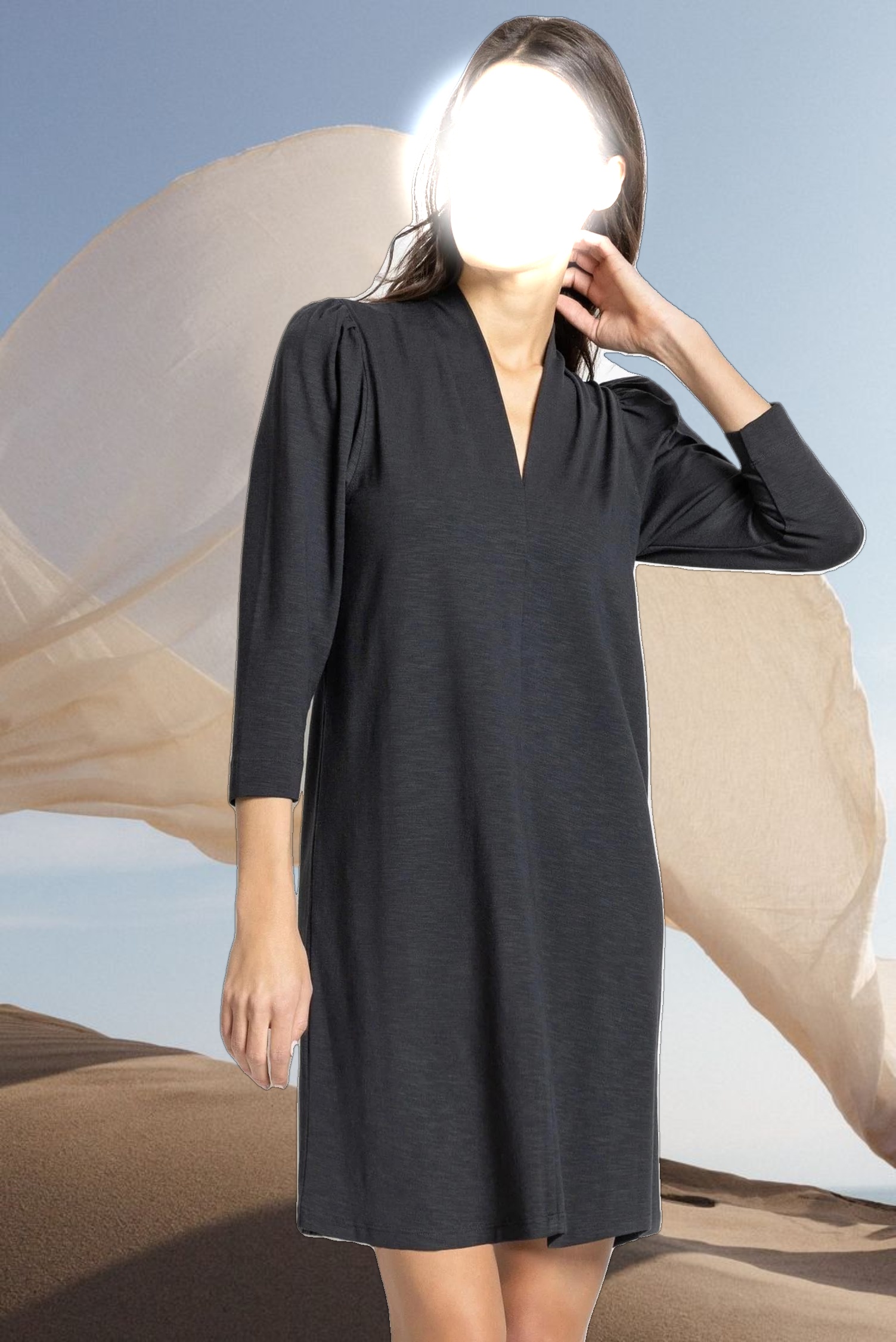 Full Sleeve Split Neck Dress