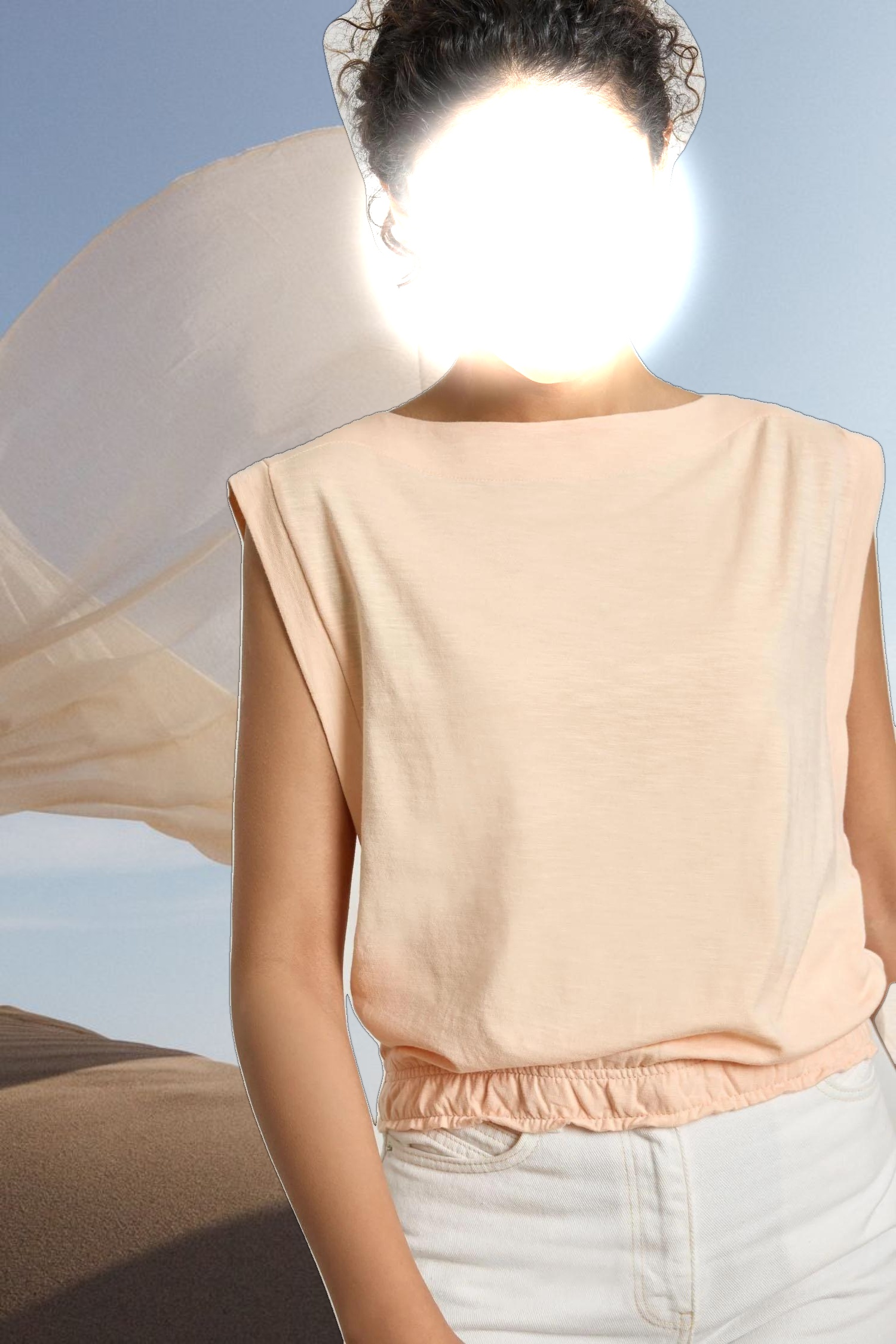 Elastic Hem Boatneck Top