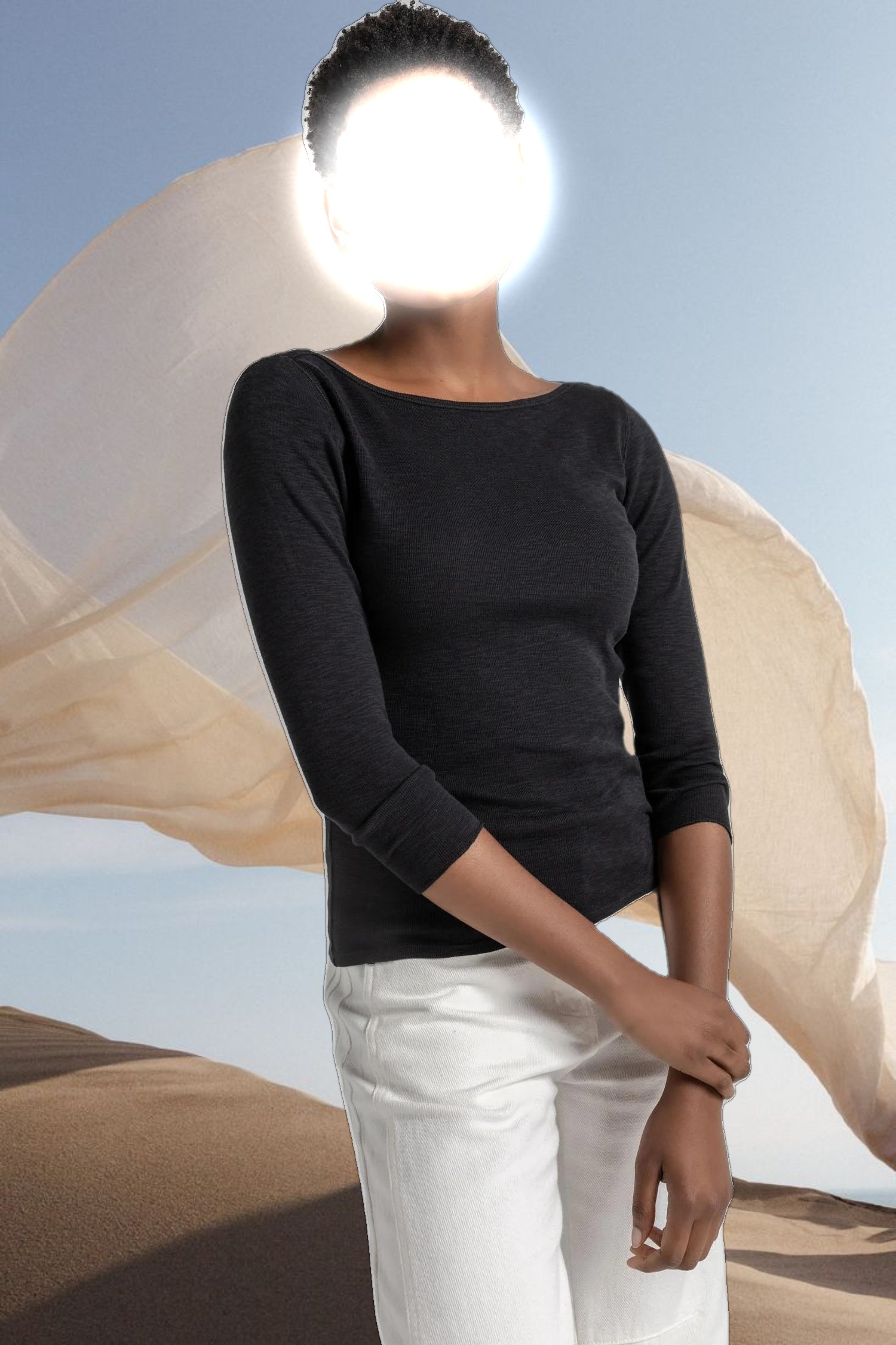 Striped 3/4 Sleeve Boatneck