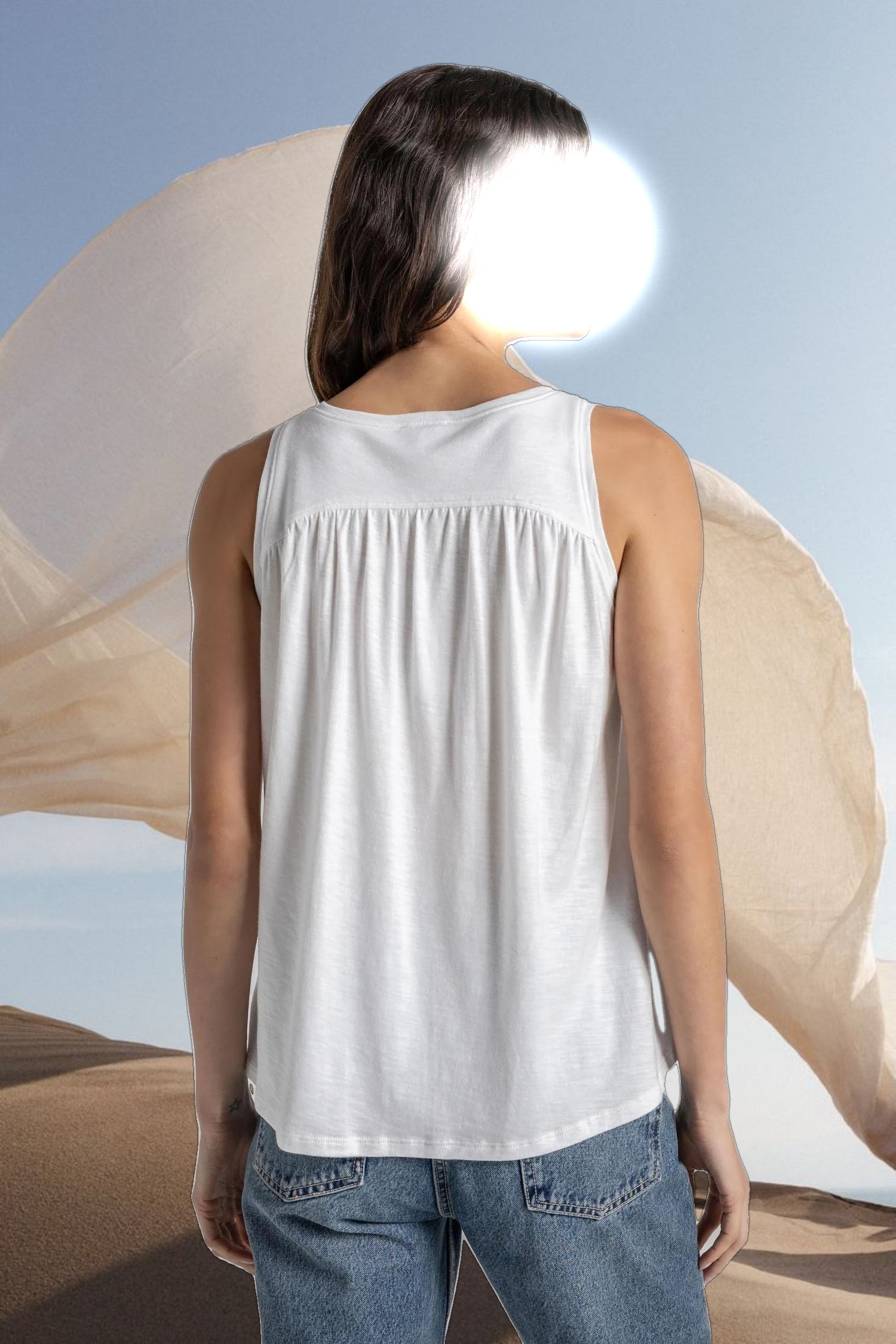 Shirred Back V-Neck Tank